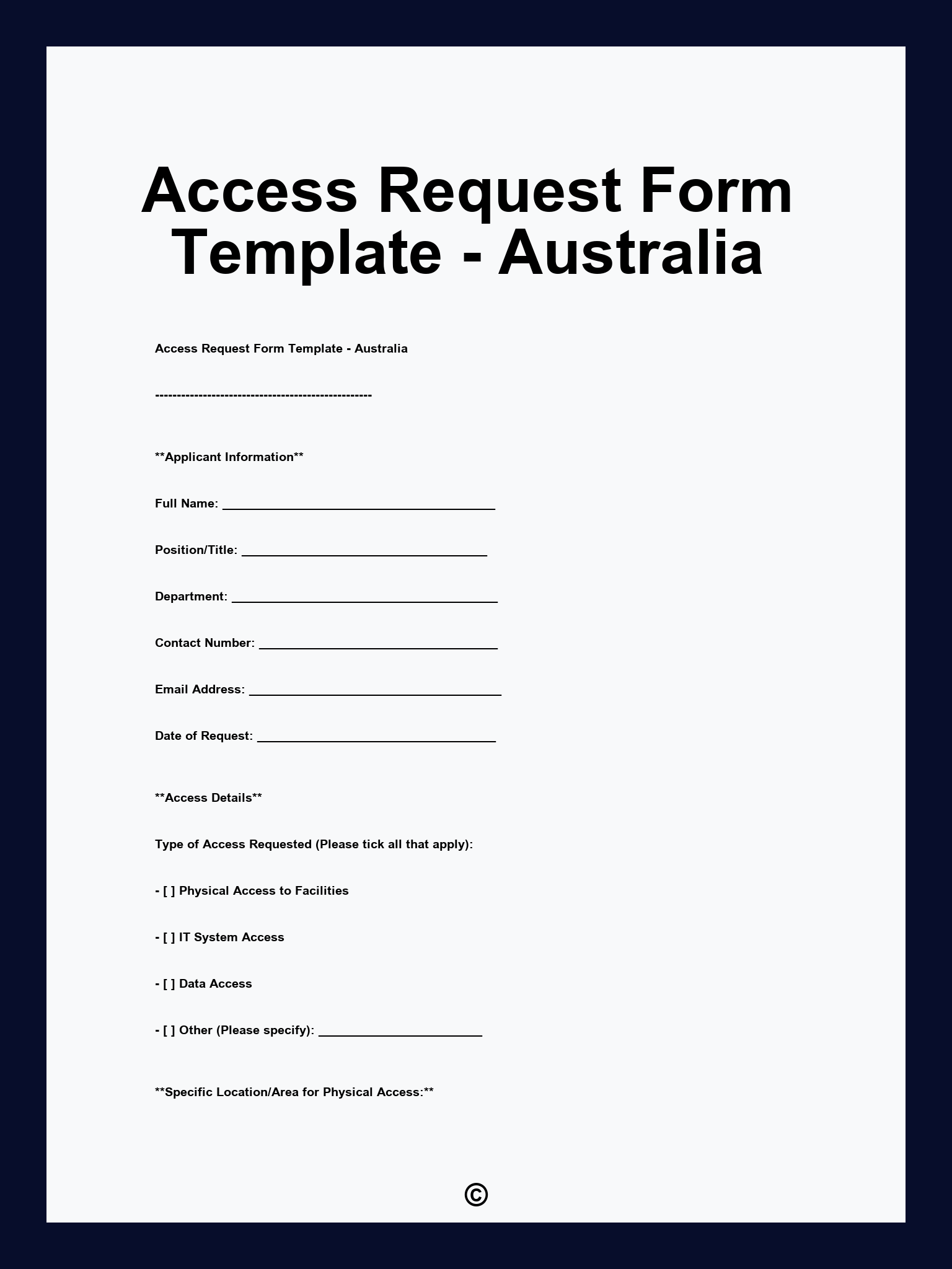 Access Request Form Template - Australia