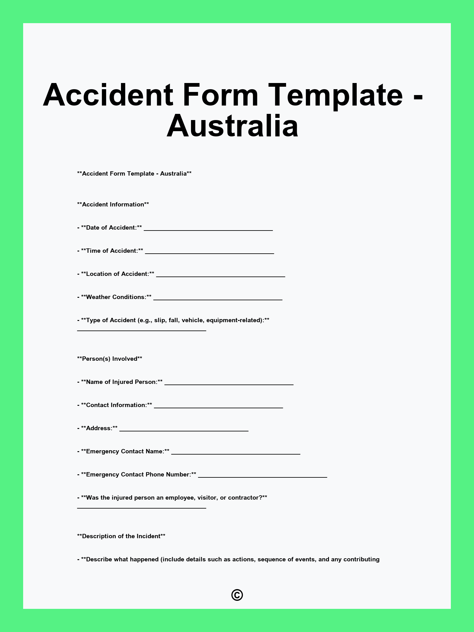 Accident Form Template - Australia