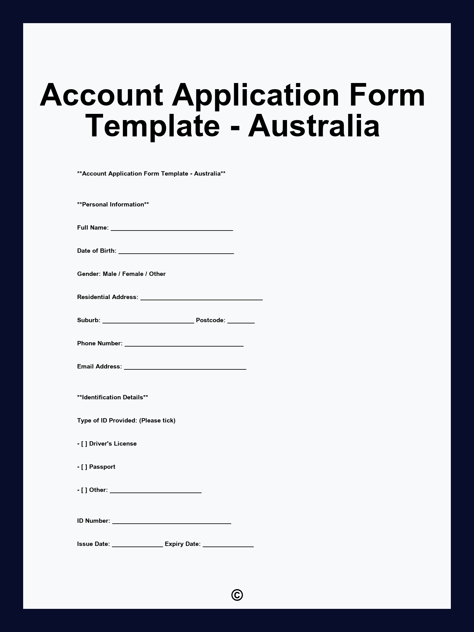 Account Application Form Template - Australia