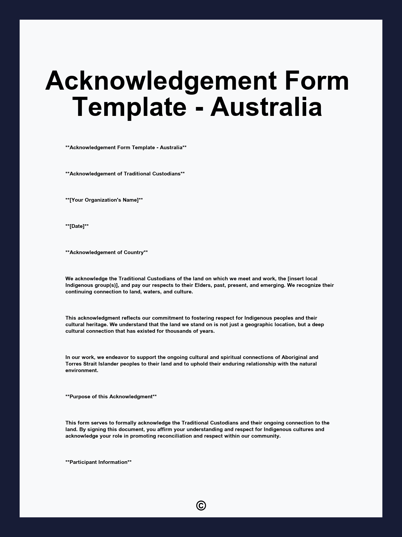 Acknowledgement Form Template - Australia