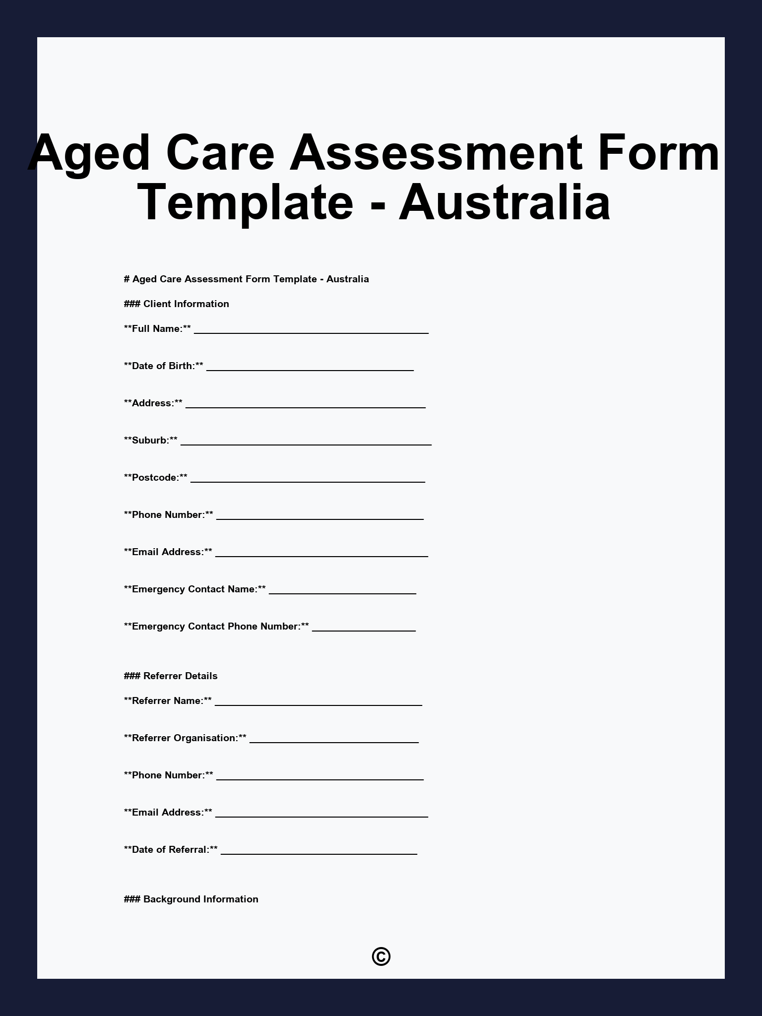 Aged Care Assessment Form Template - Australia