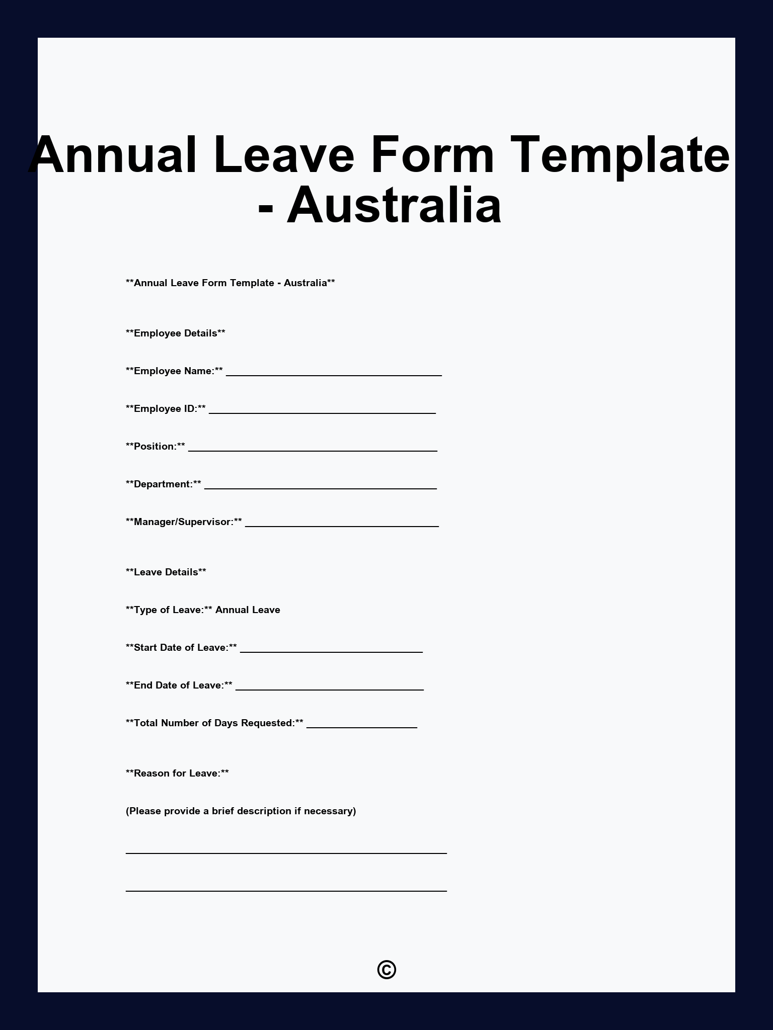Annual Leave Form Template - Australia
