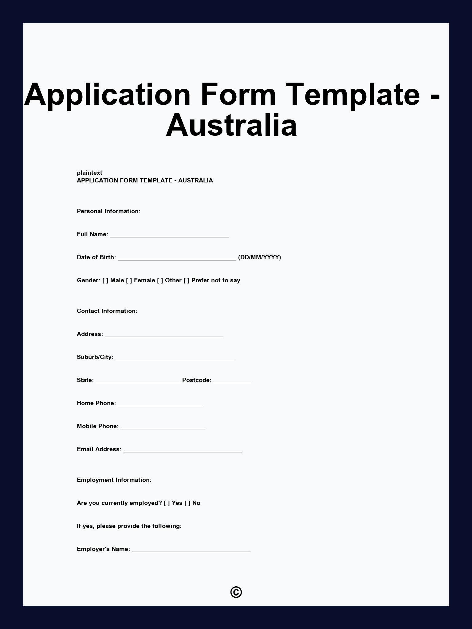 Application Form Template - Australia