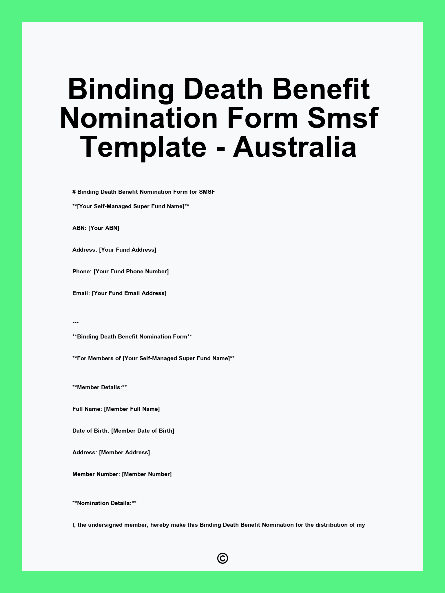 Binding Death Benefit Nomination Form Smsf Template - Australia
