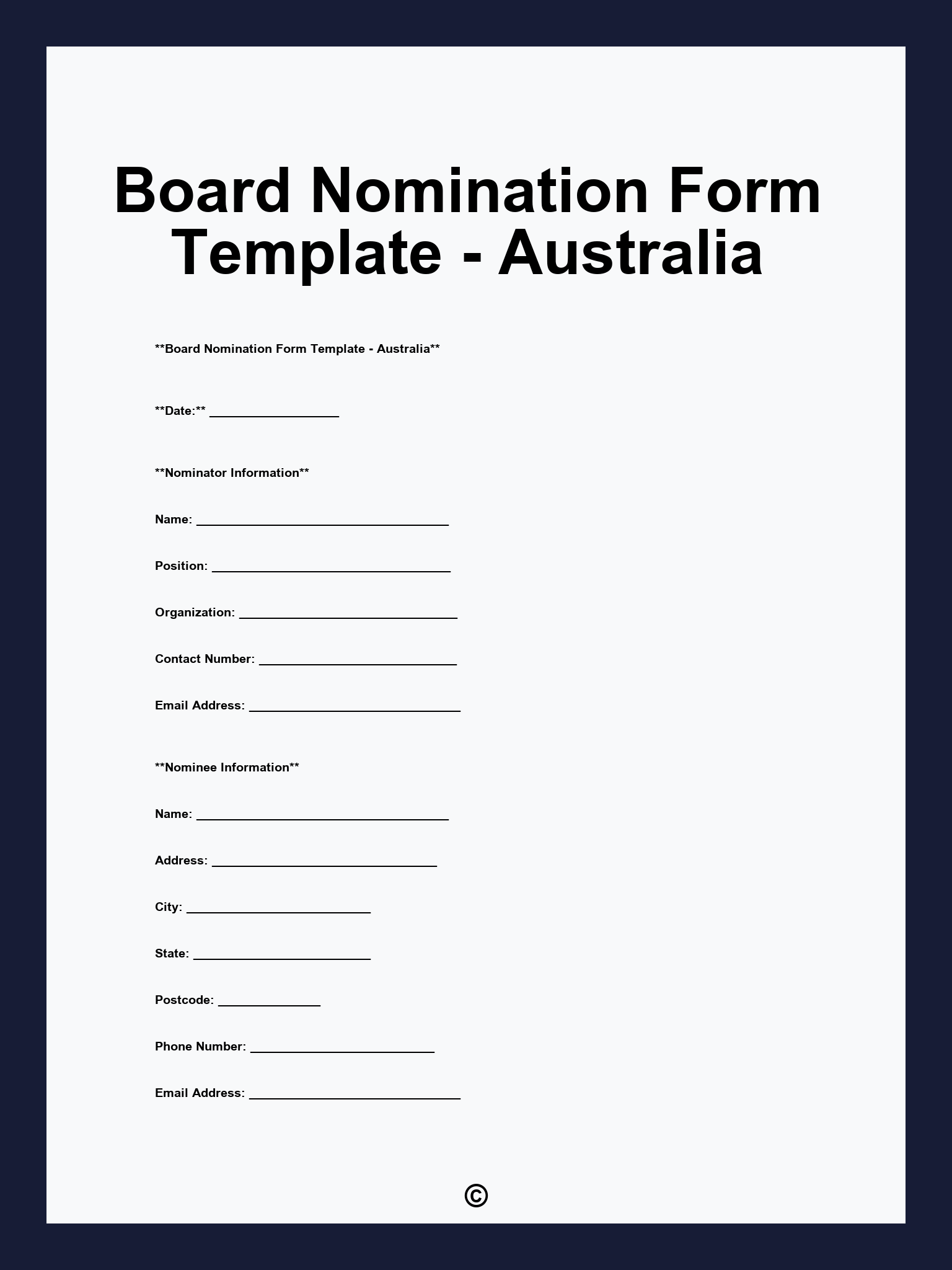 Board Nomination Form Template - Australia