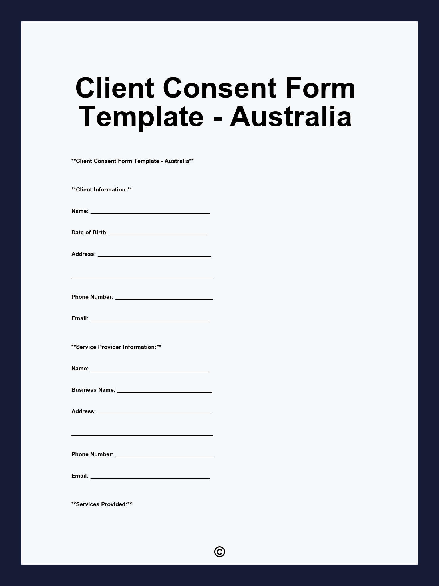 Client Consent Form Template - Australia