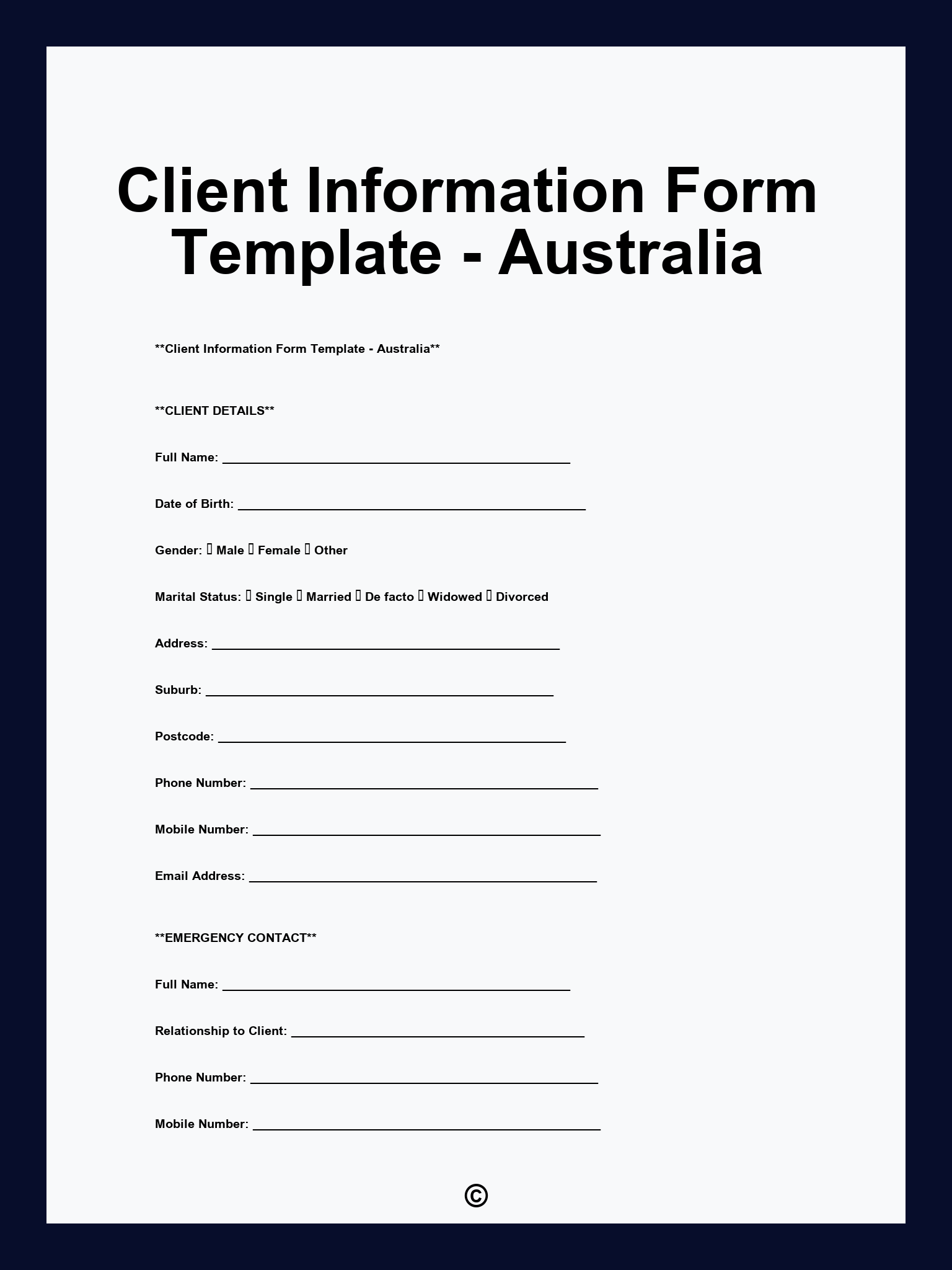 Client Information Form Template - Australia