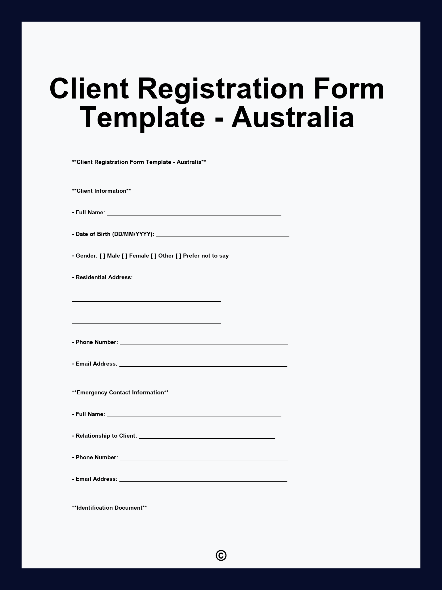 Client Registration Form Template - Australia