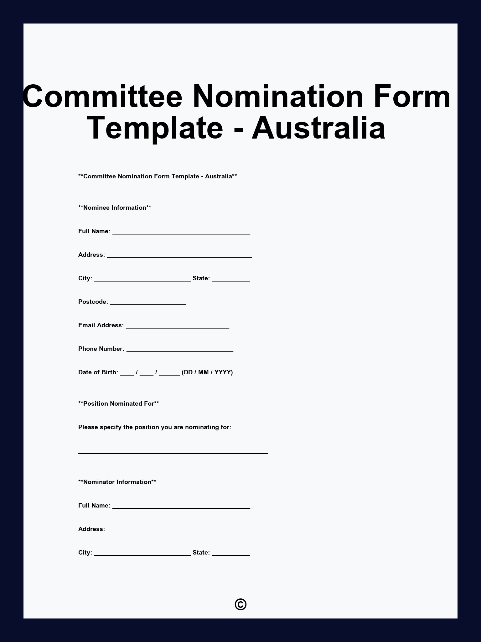 Committee Nomination Form Template - Australia