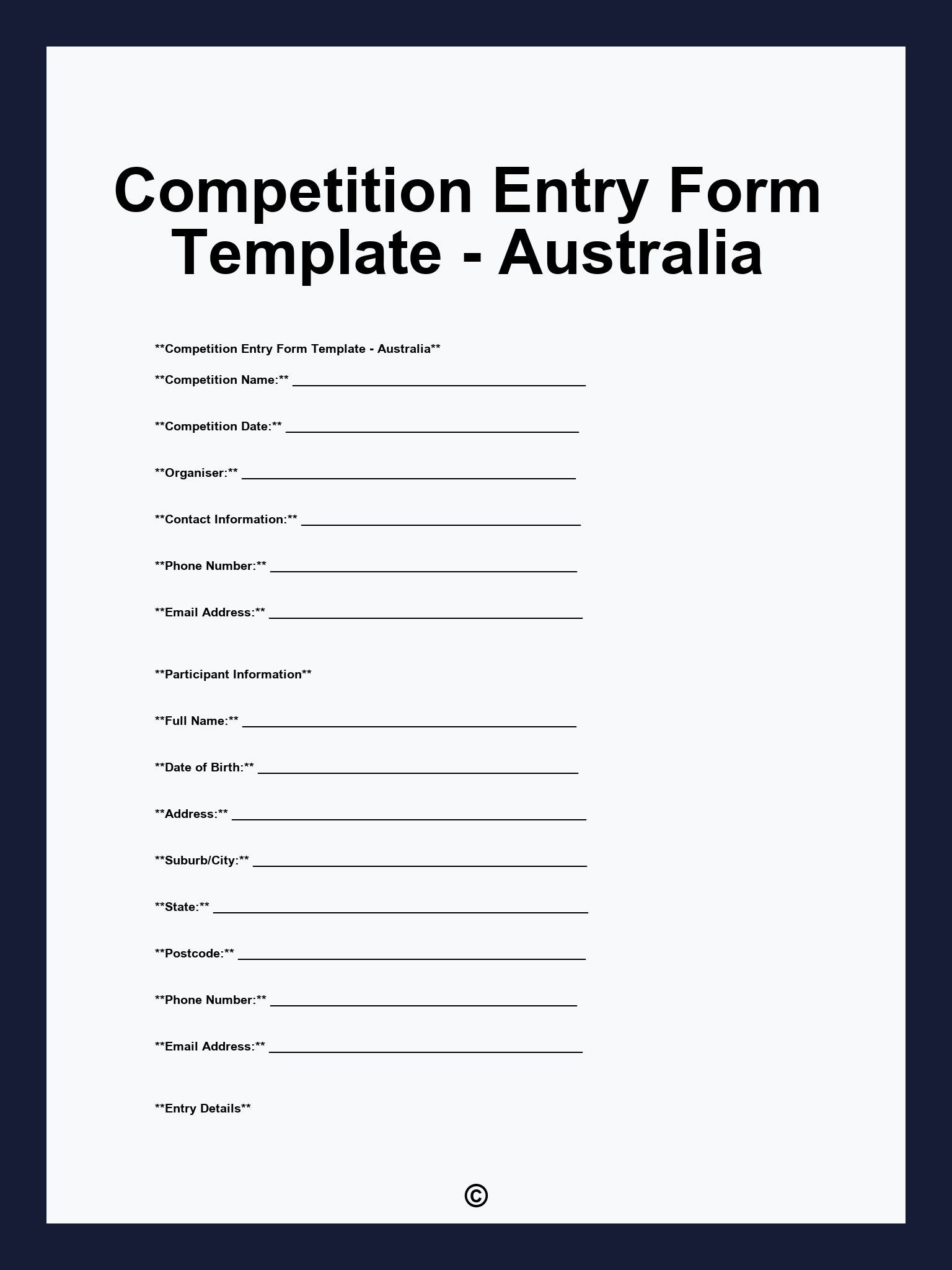 Competition Entry Form Template - Australia