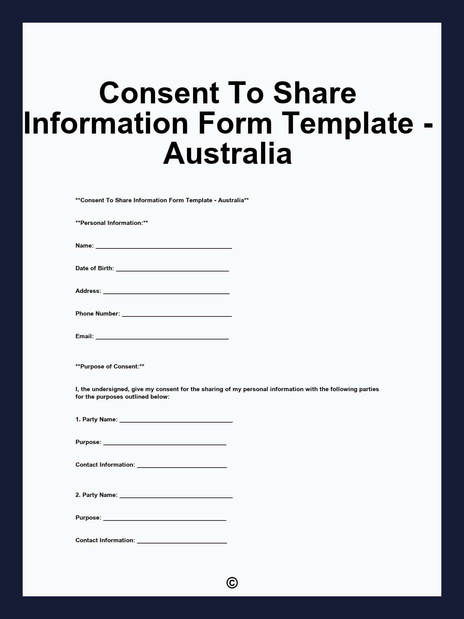 Consent To Share Information Form Template - Australia