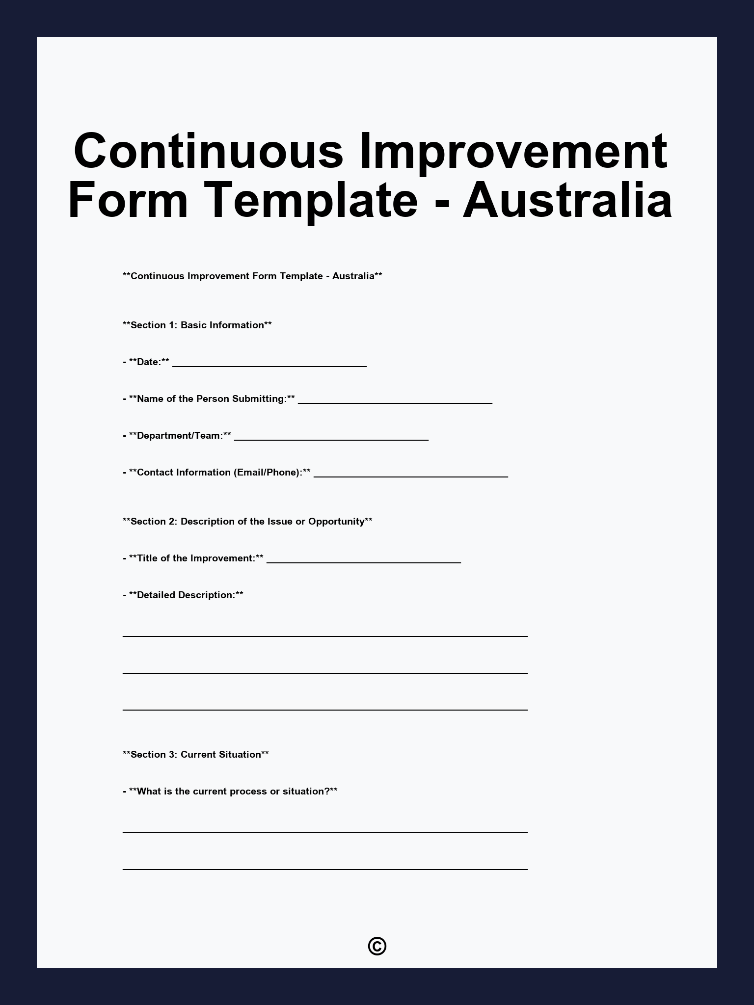 Continuous Improvement Form Template - Australia