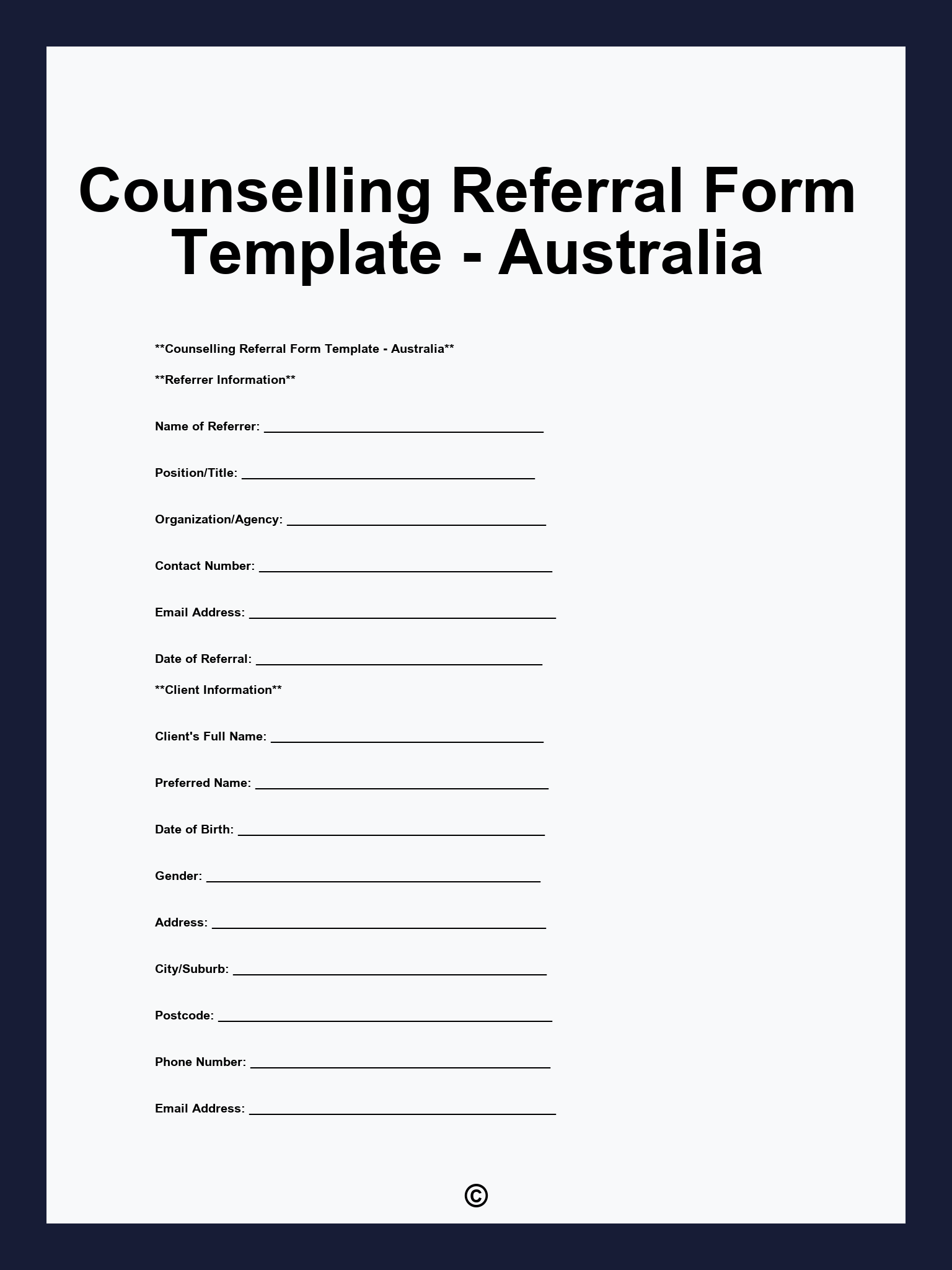 Counselling Referral Form Template - Australia