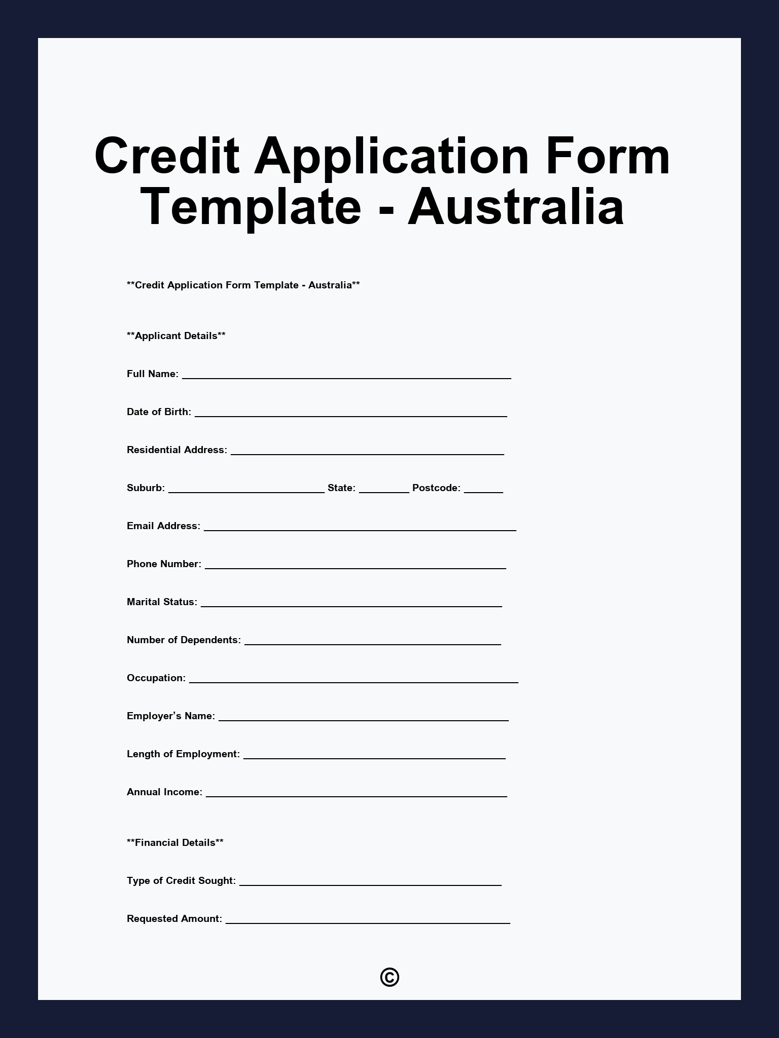 Credit Application Form Template - Australia