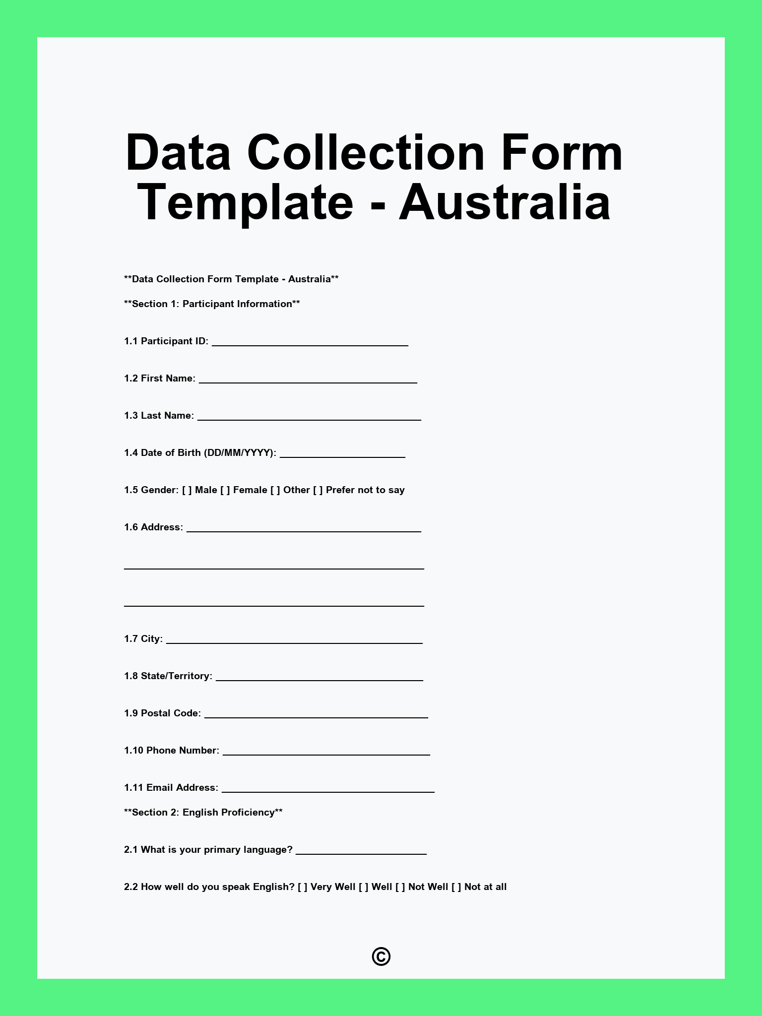 Data Collection Form Template - Australia