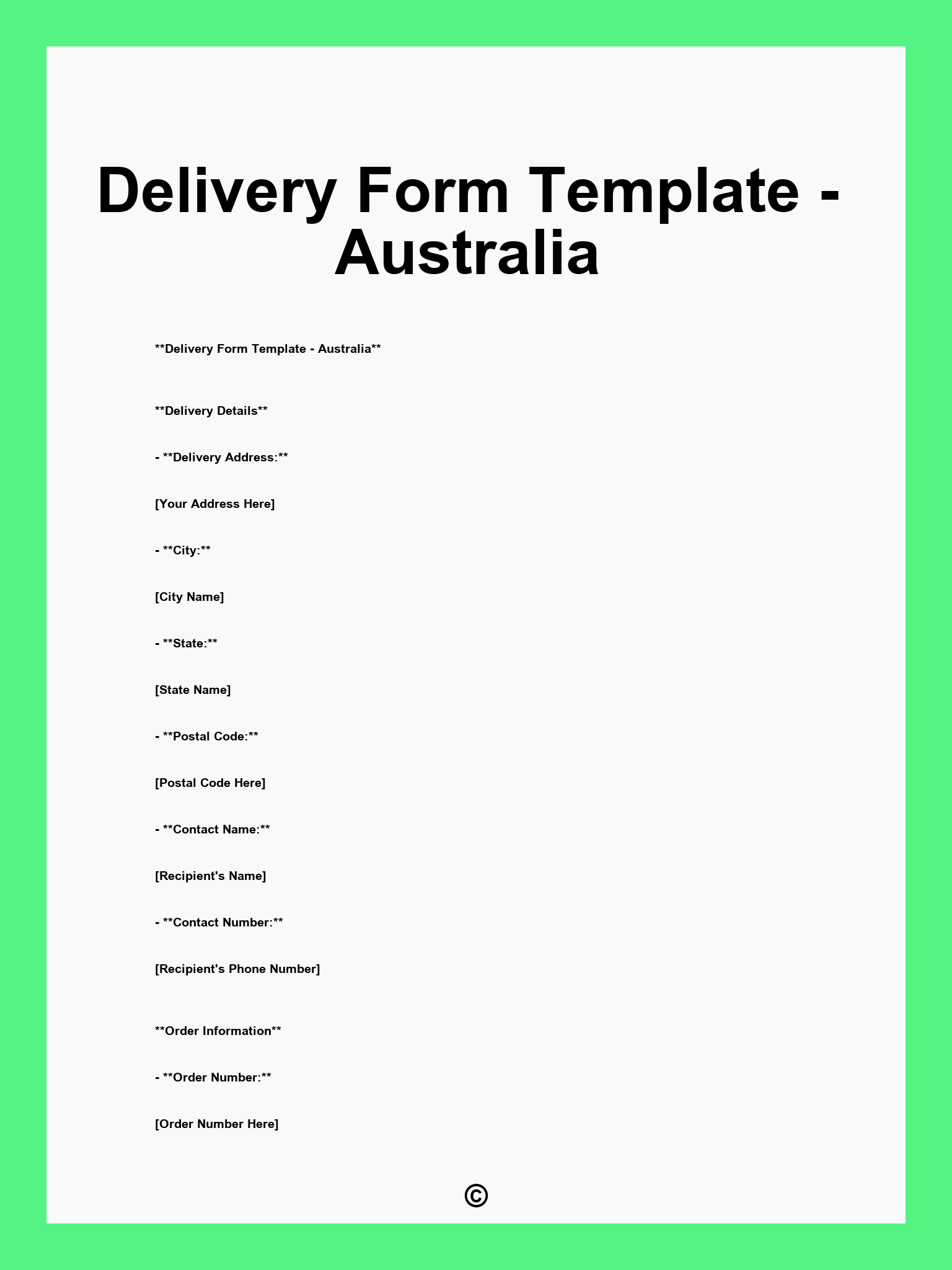 Delivery Form Template - Australia