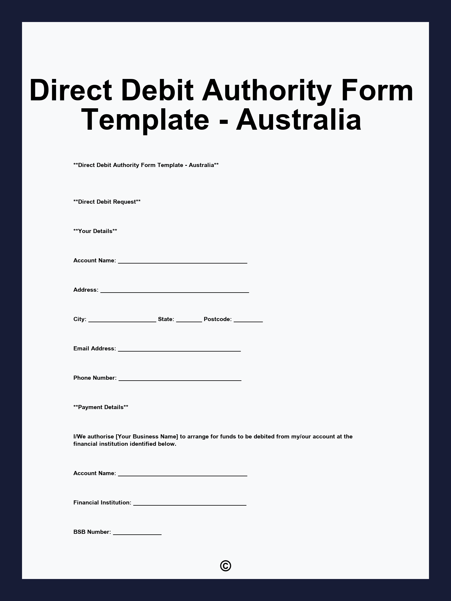 Direct Debit Authority Form Template - Australia