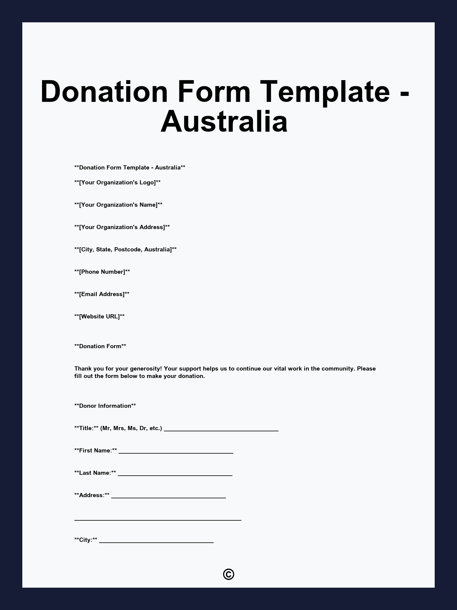 Donation Form Template - Australia