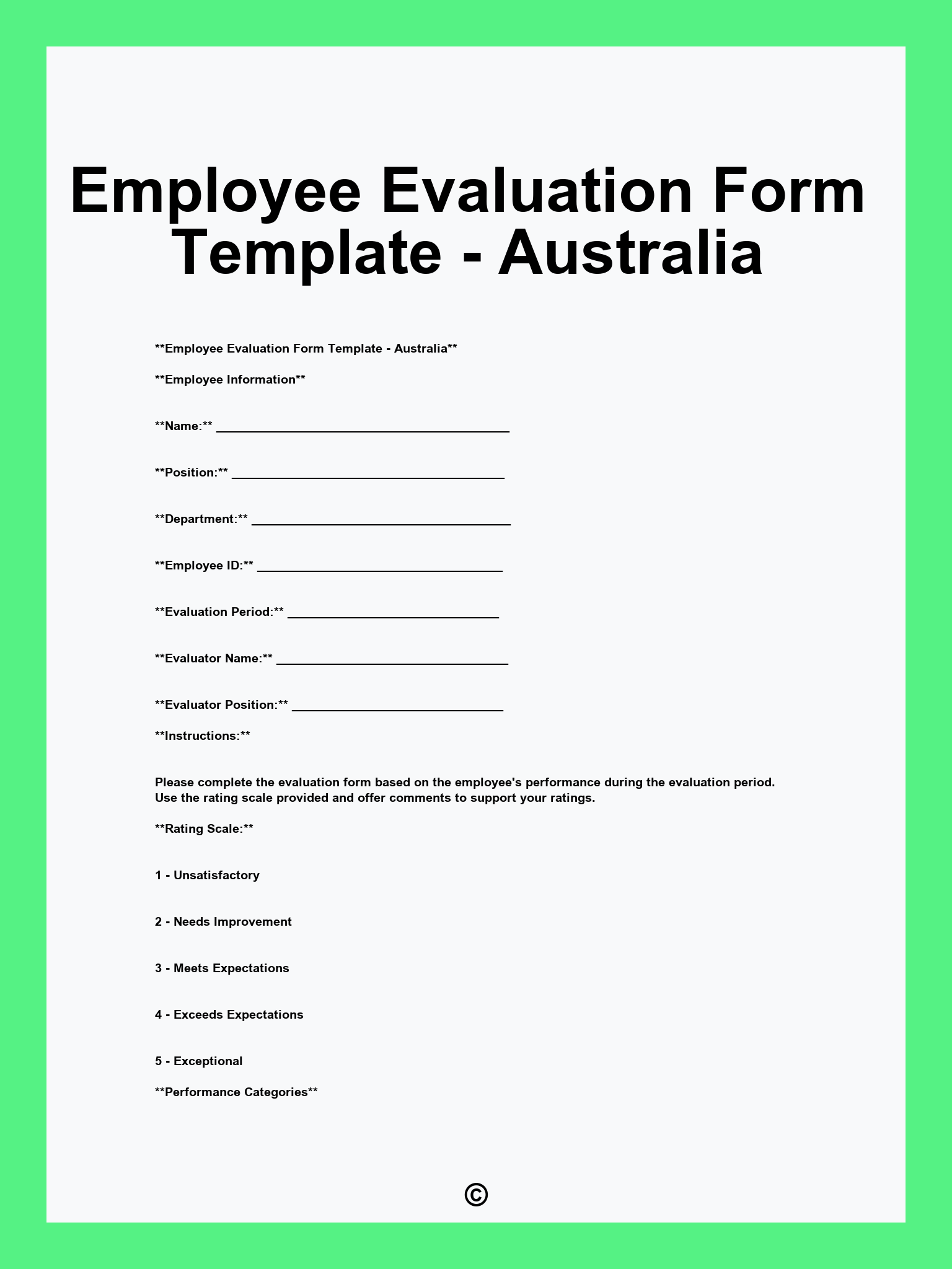 Employee Evaluation Form Template - Australia