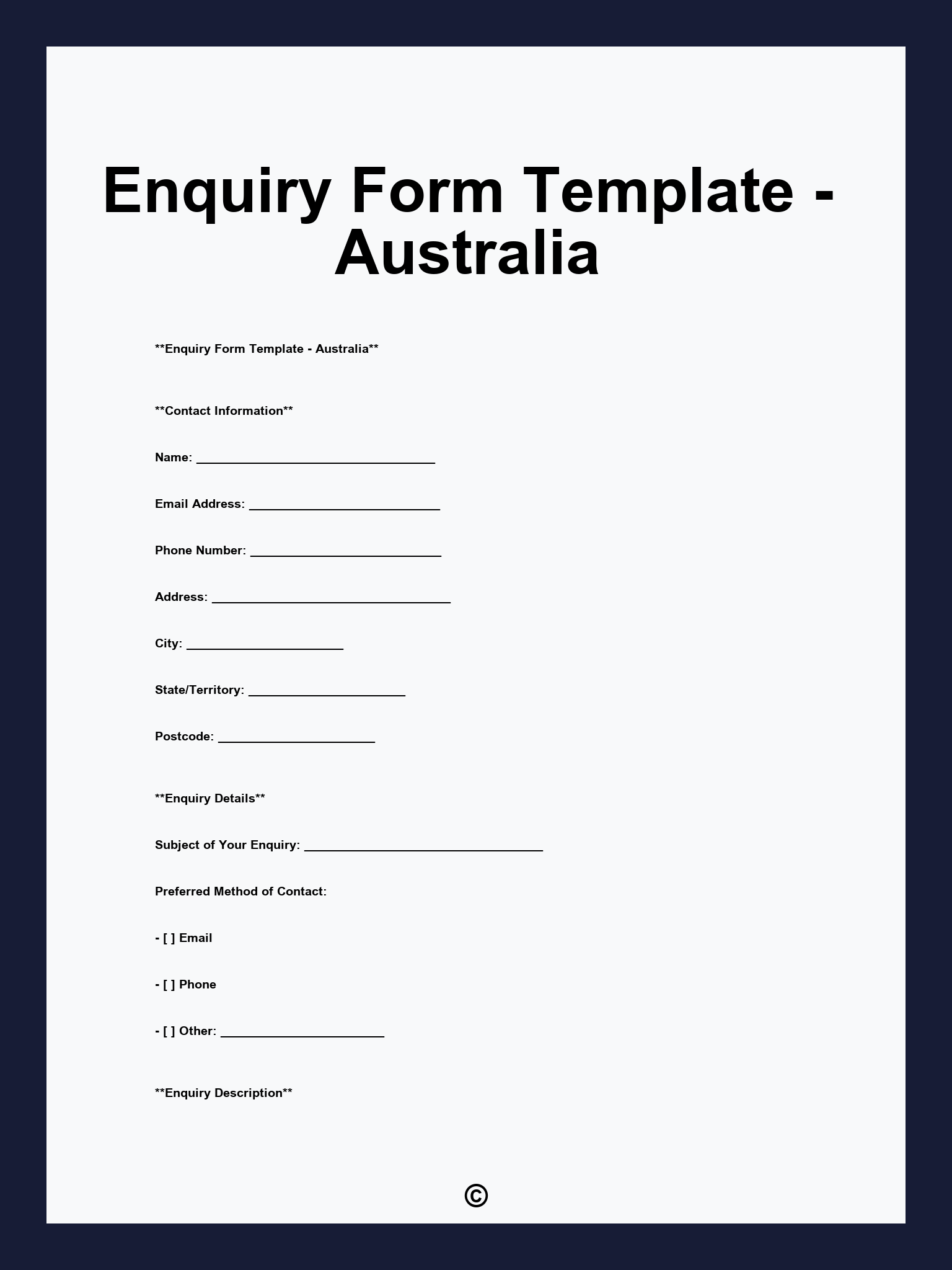 Enquiry Form Template - Australia