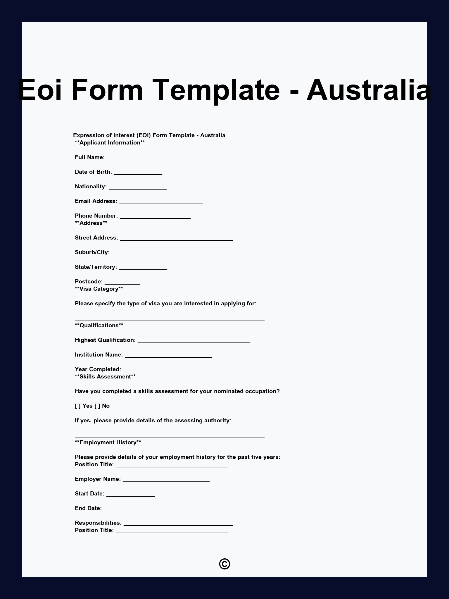 Eoi Form Template - Australia