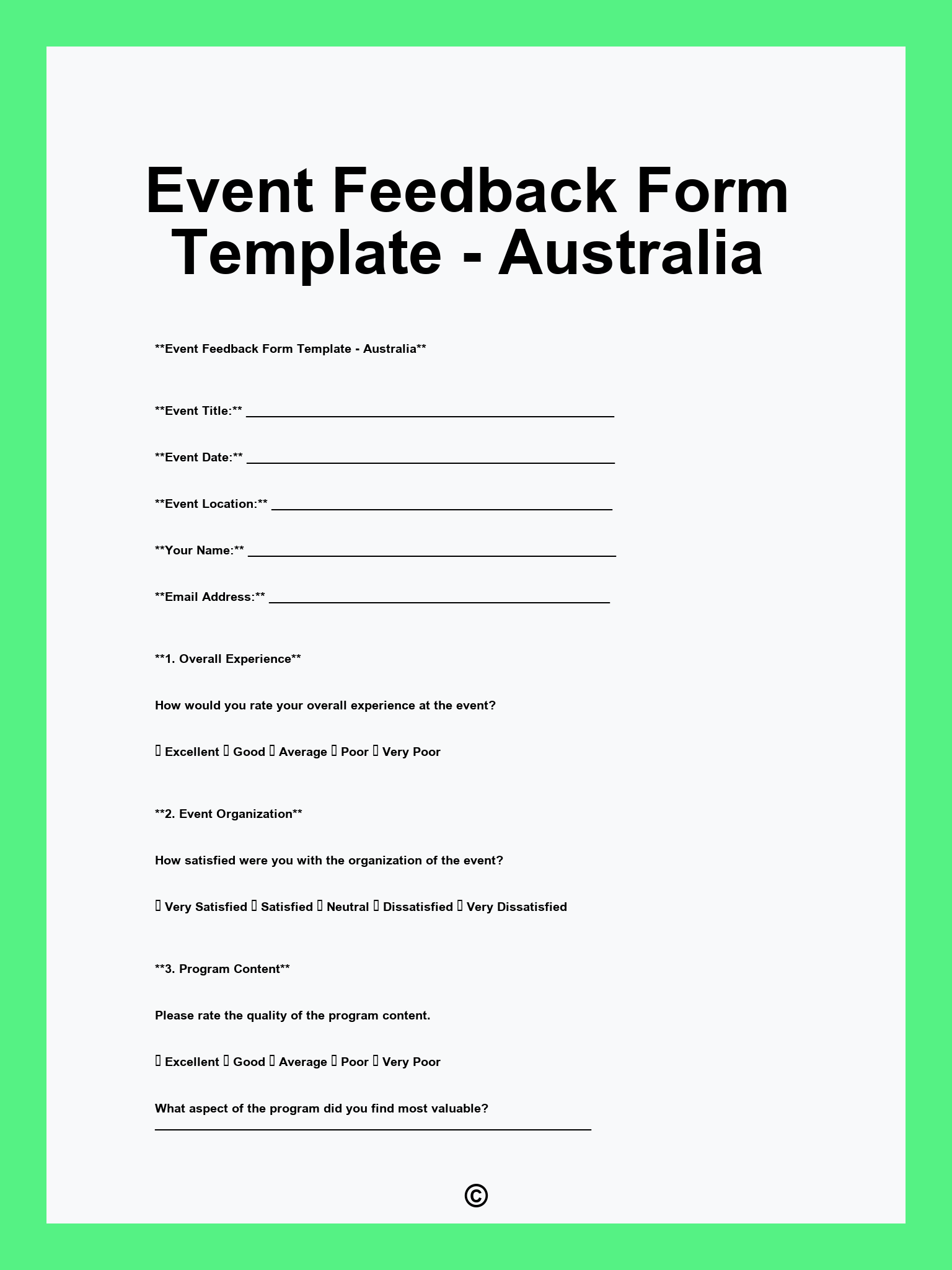 Event Feedback Form Template - Australia
