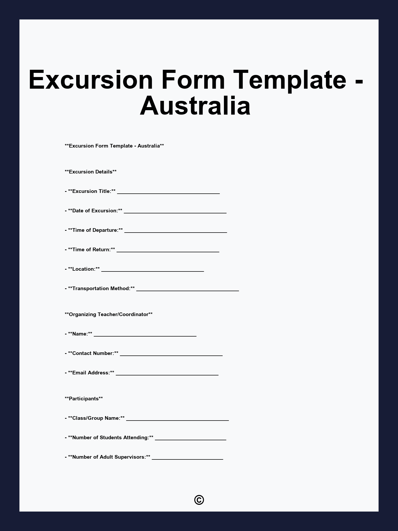 Excursion Form Template - Australia