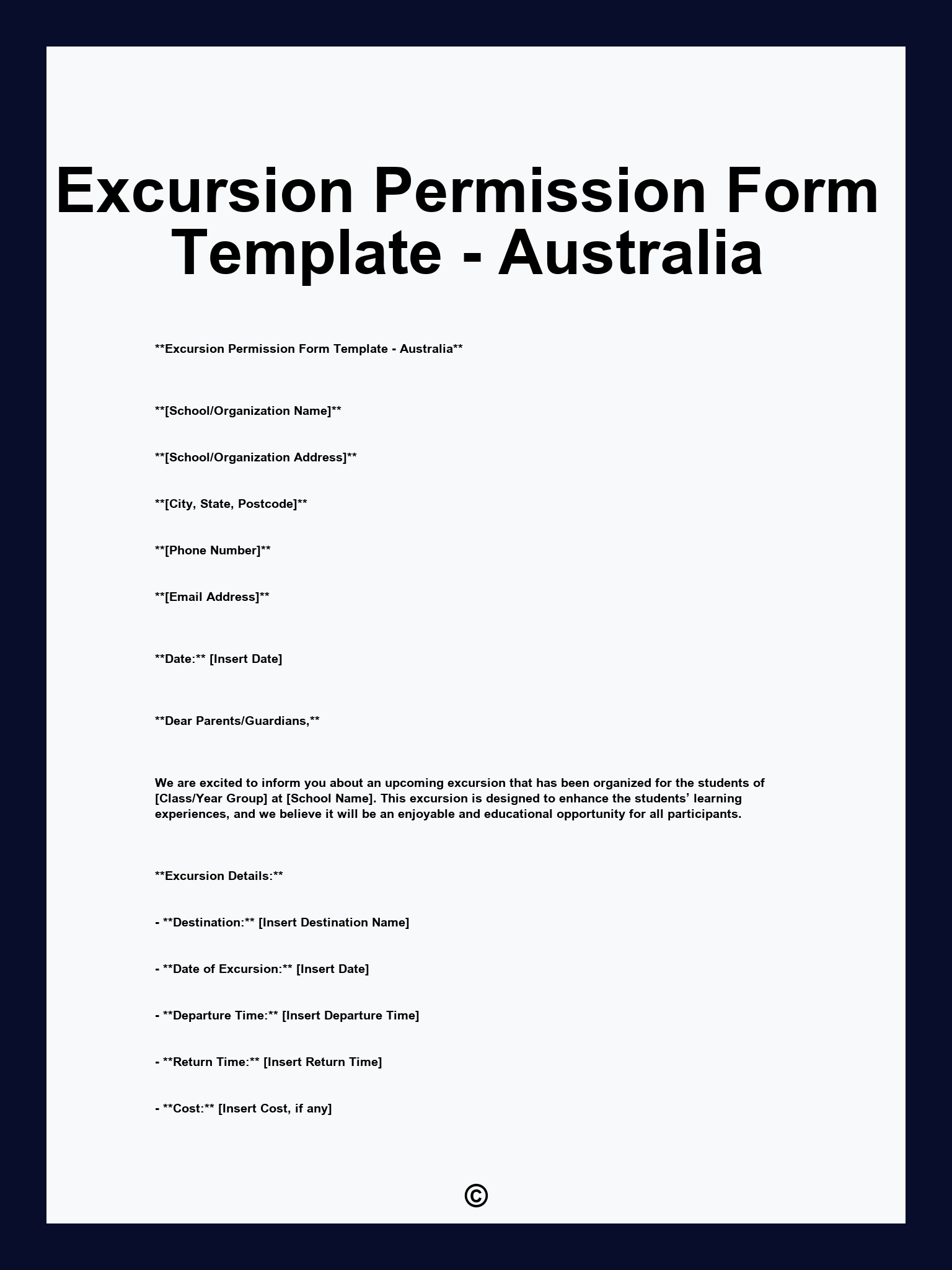 Excursion Permission Form Template - Australia