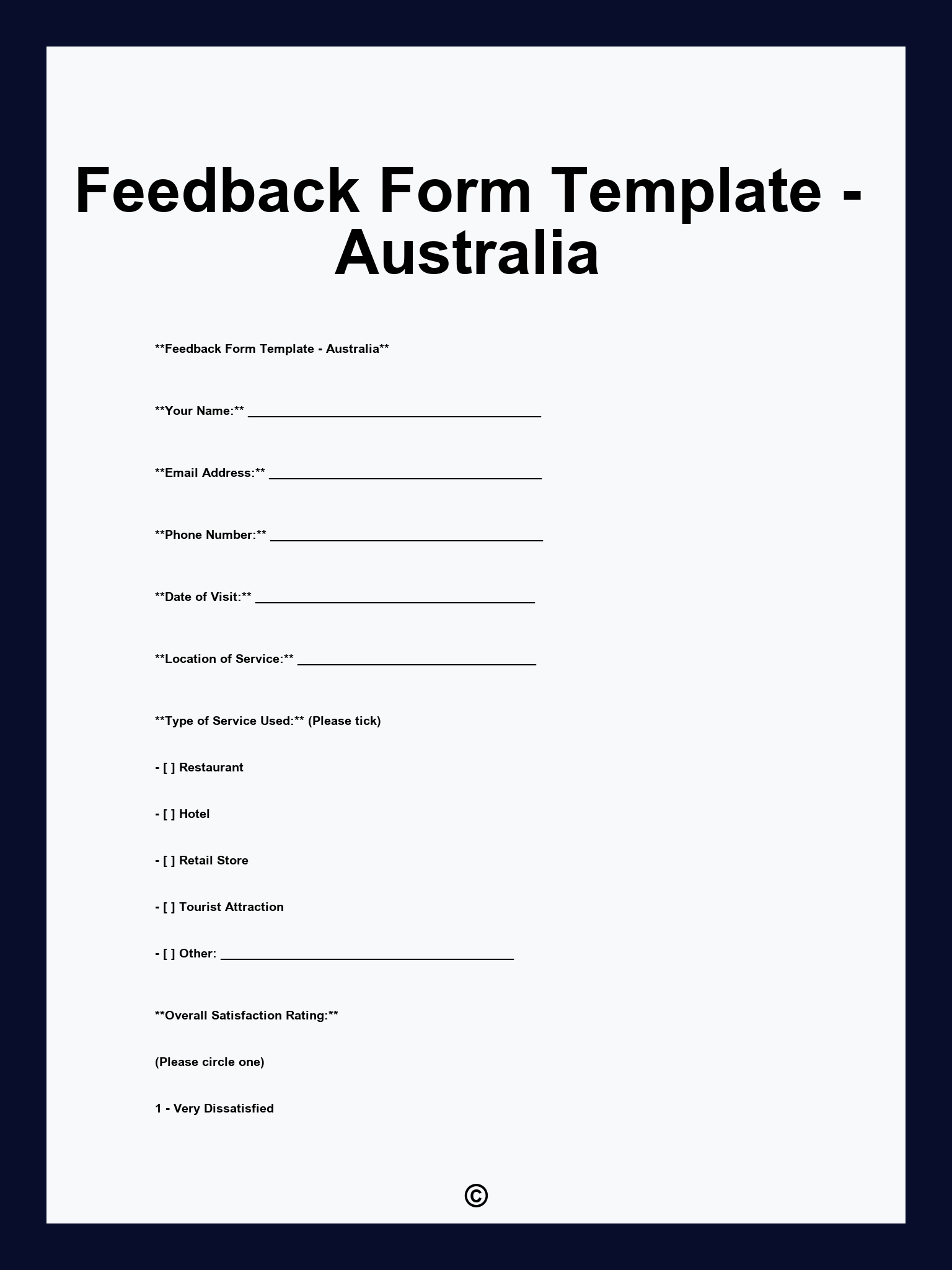 Feedback Form Template - Australia