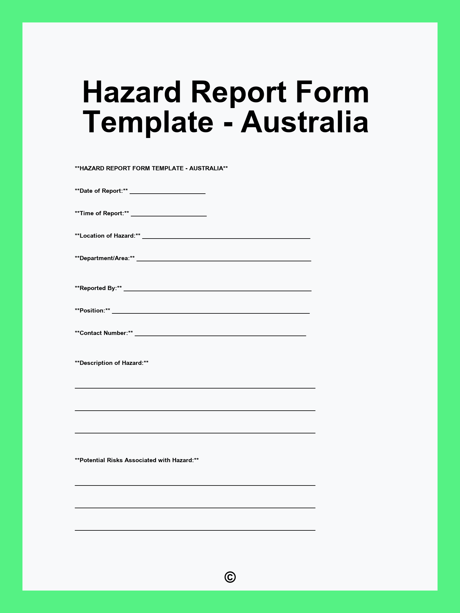 Hazard Report Form Template - Australia