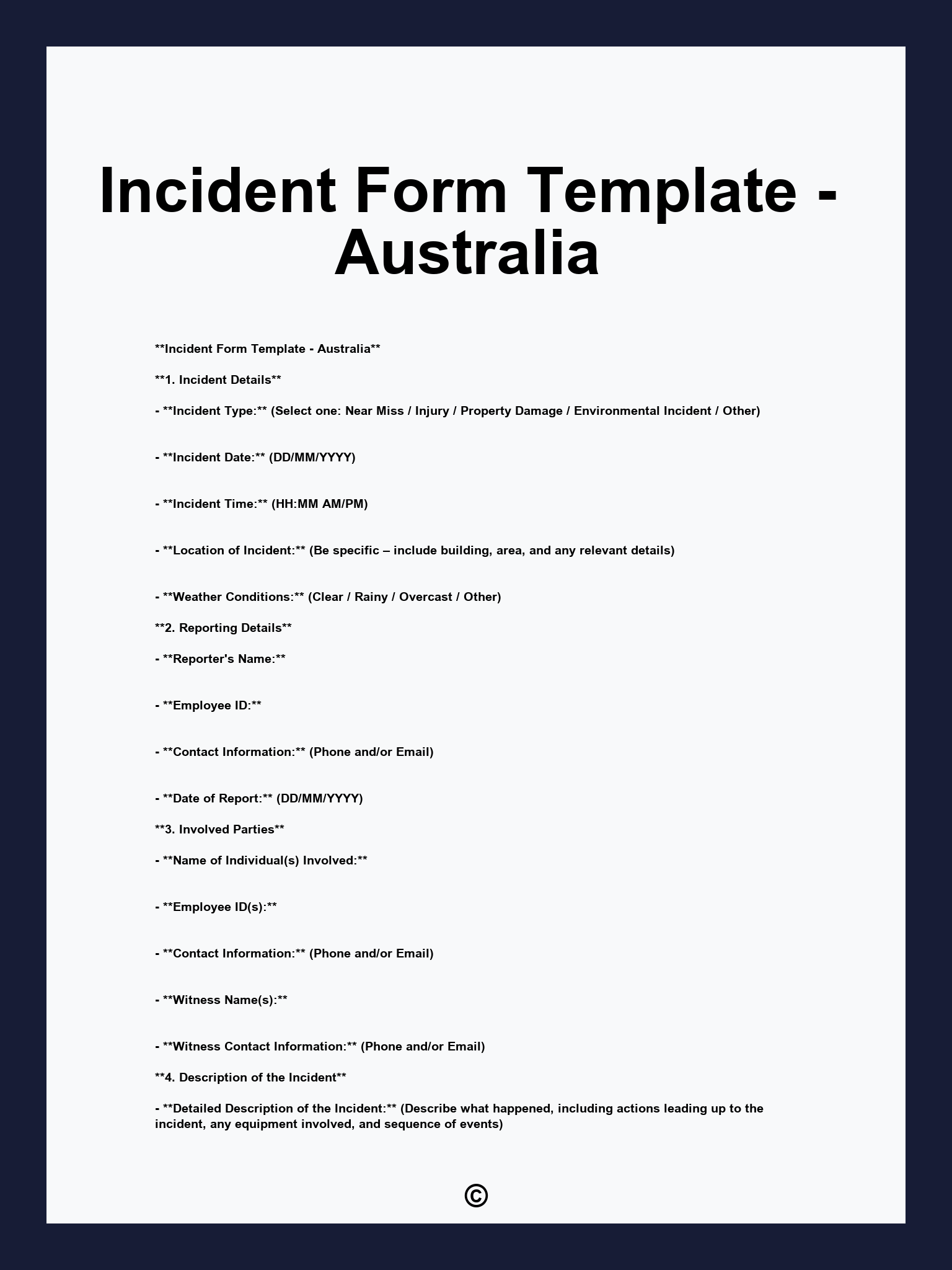 Incident Form Template - Australia