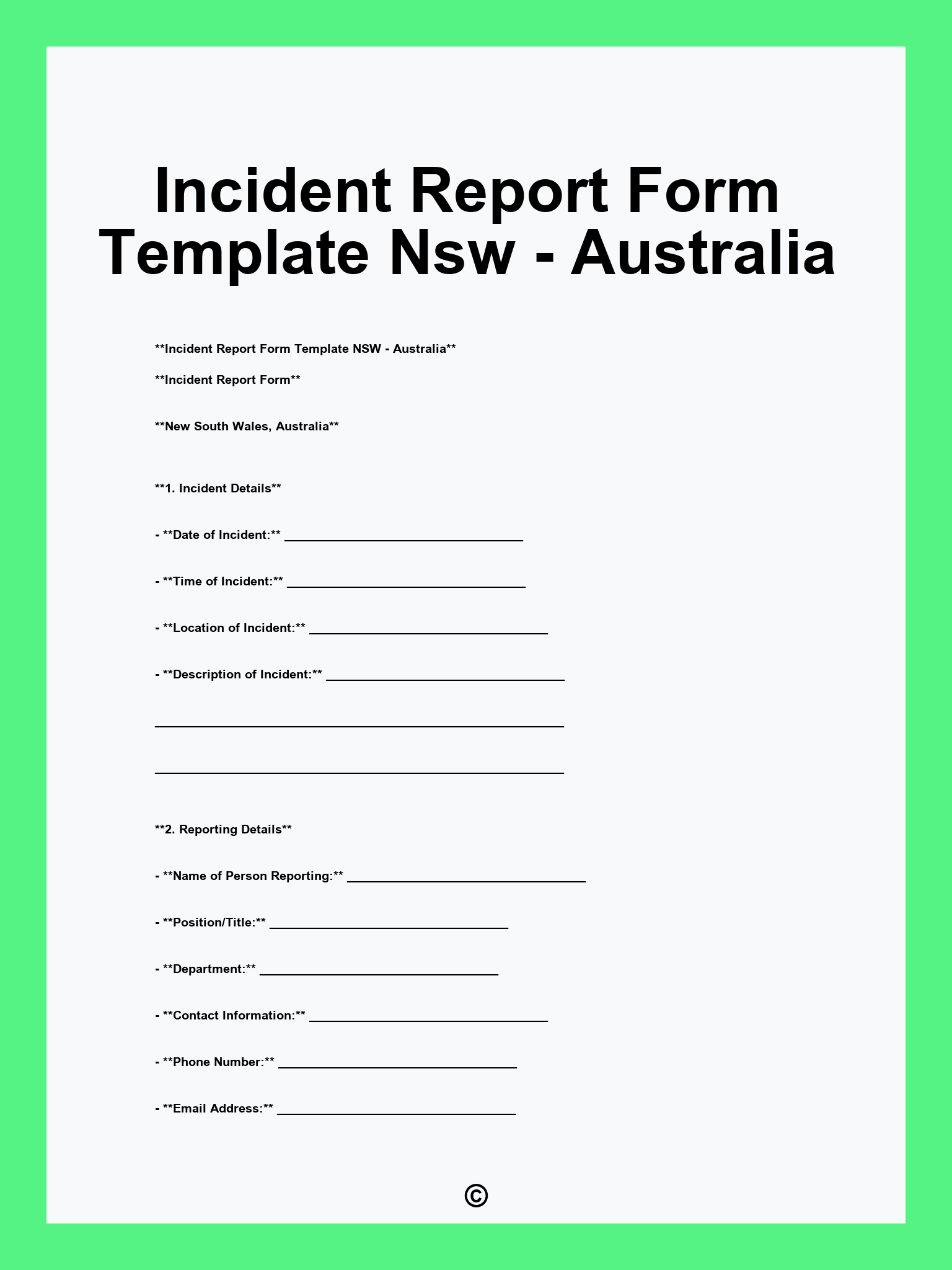 Incident Report Form Template Nsw - Australia