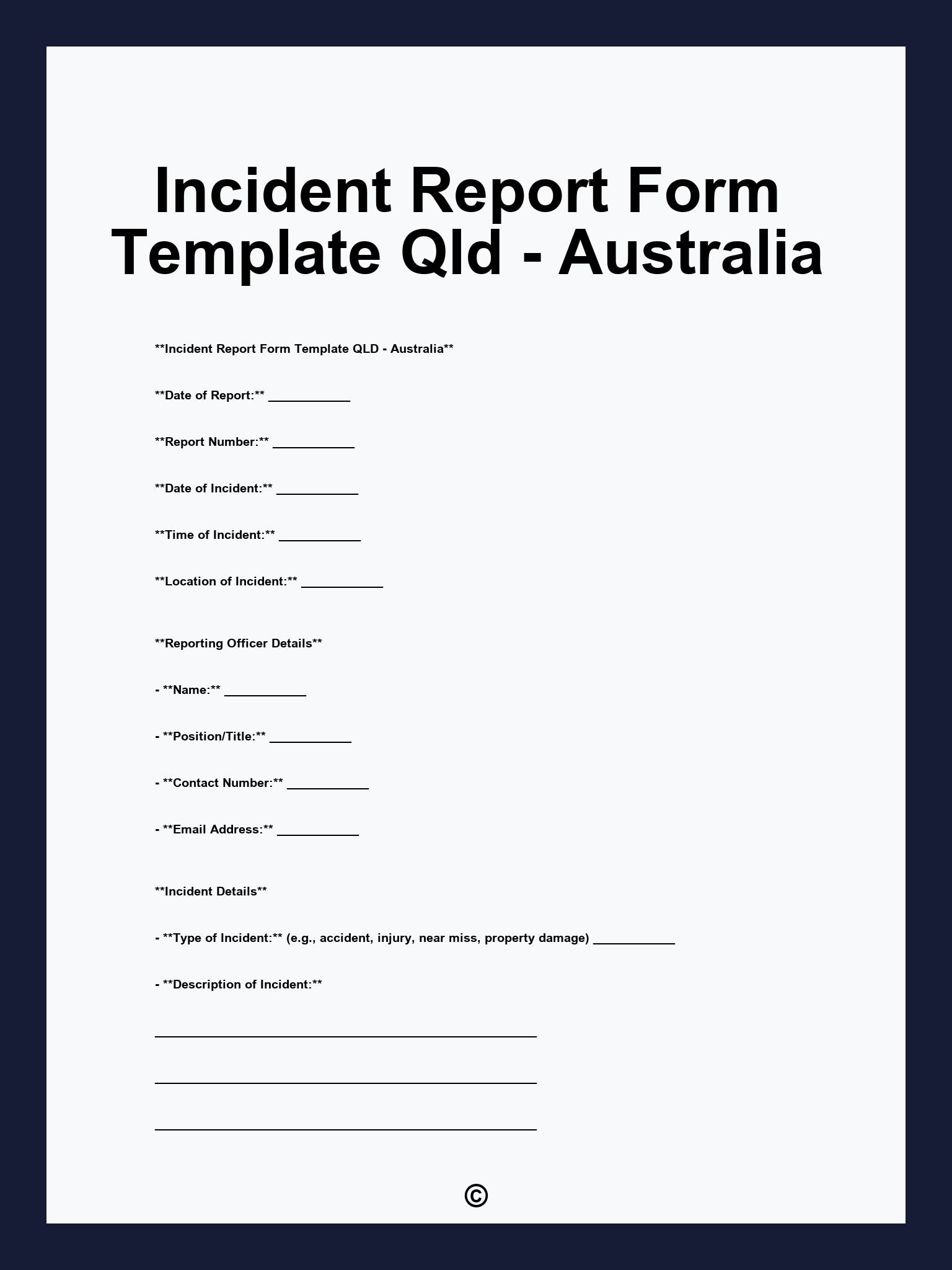 Incident Report Form Template Qld - Australia