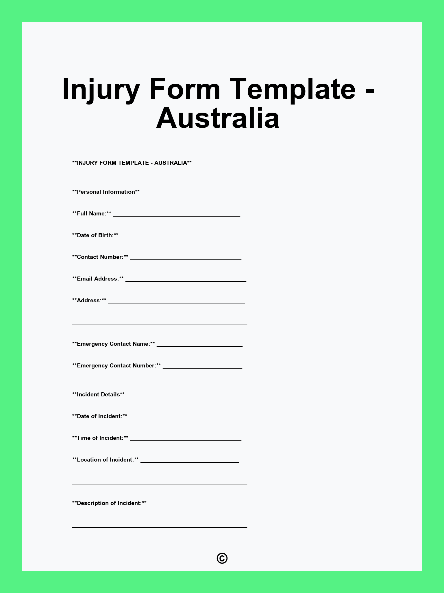 Injury Form Template - Australia