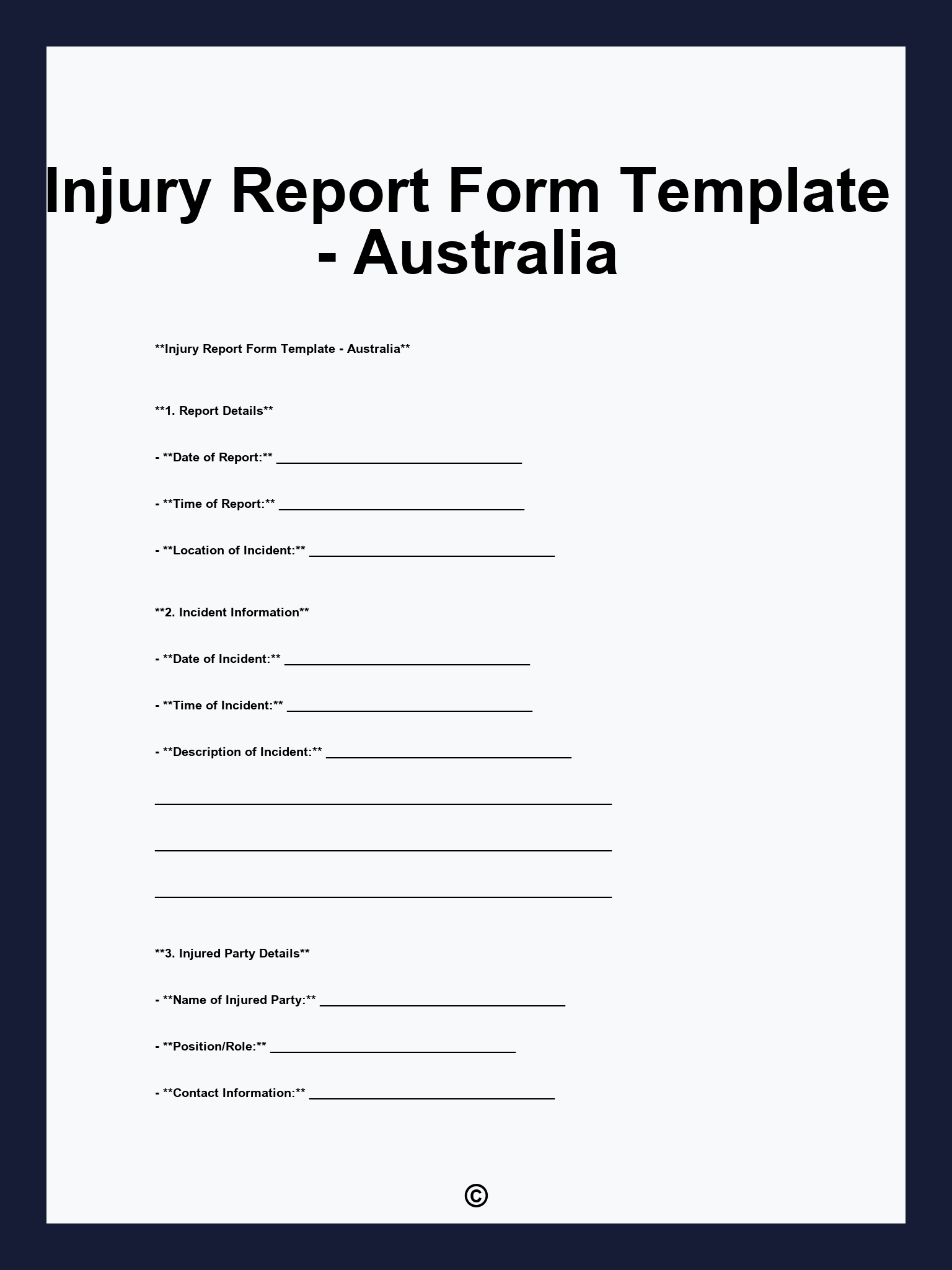 Injury Report Form Template - Australia