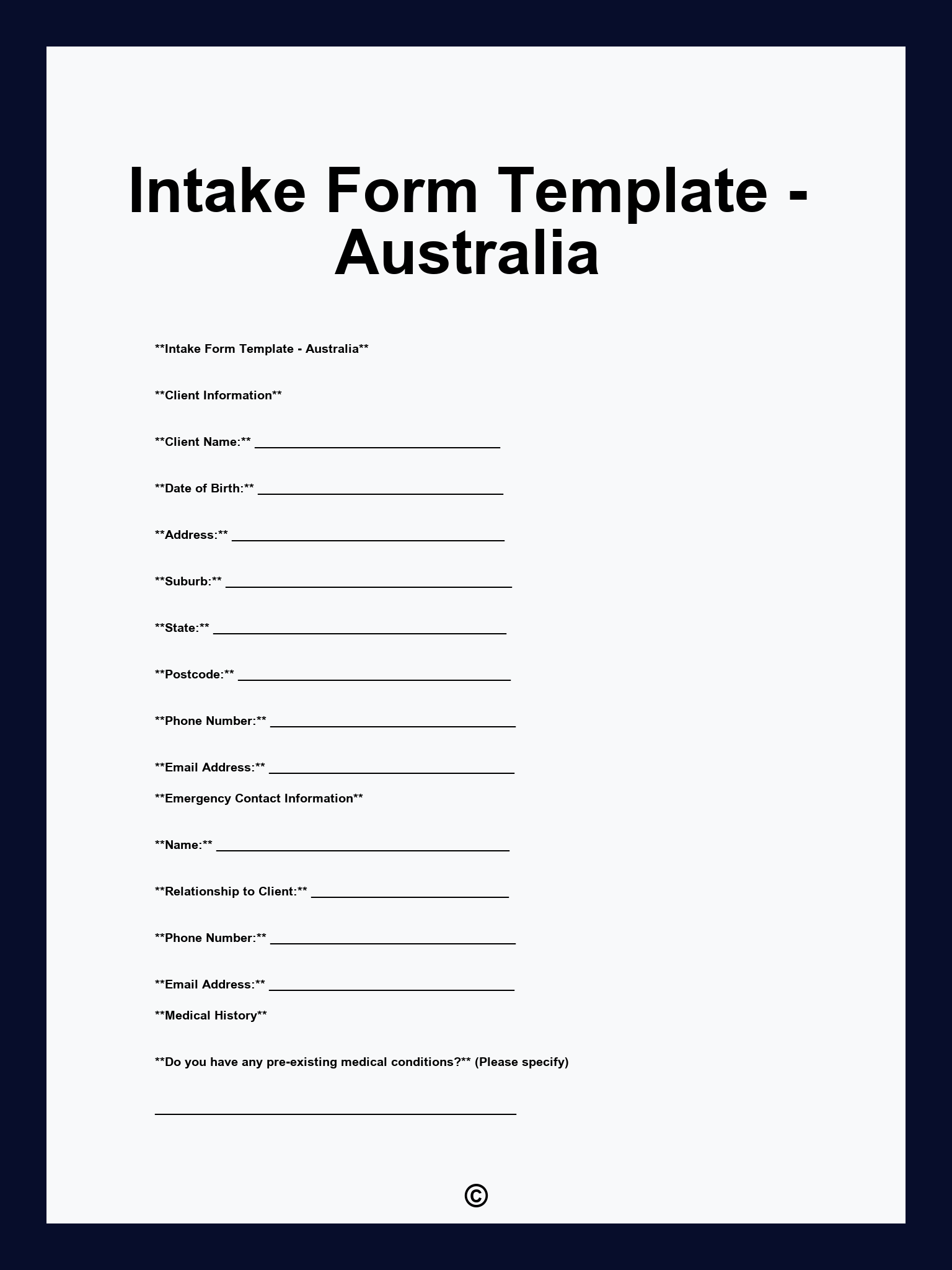 Intake Form Template - Australia