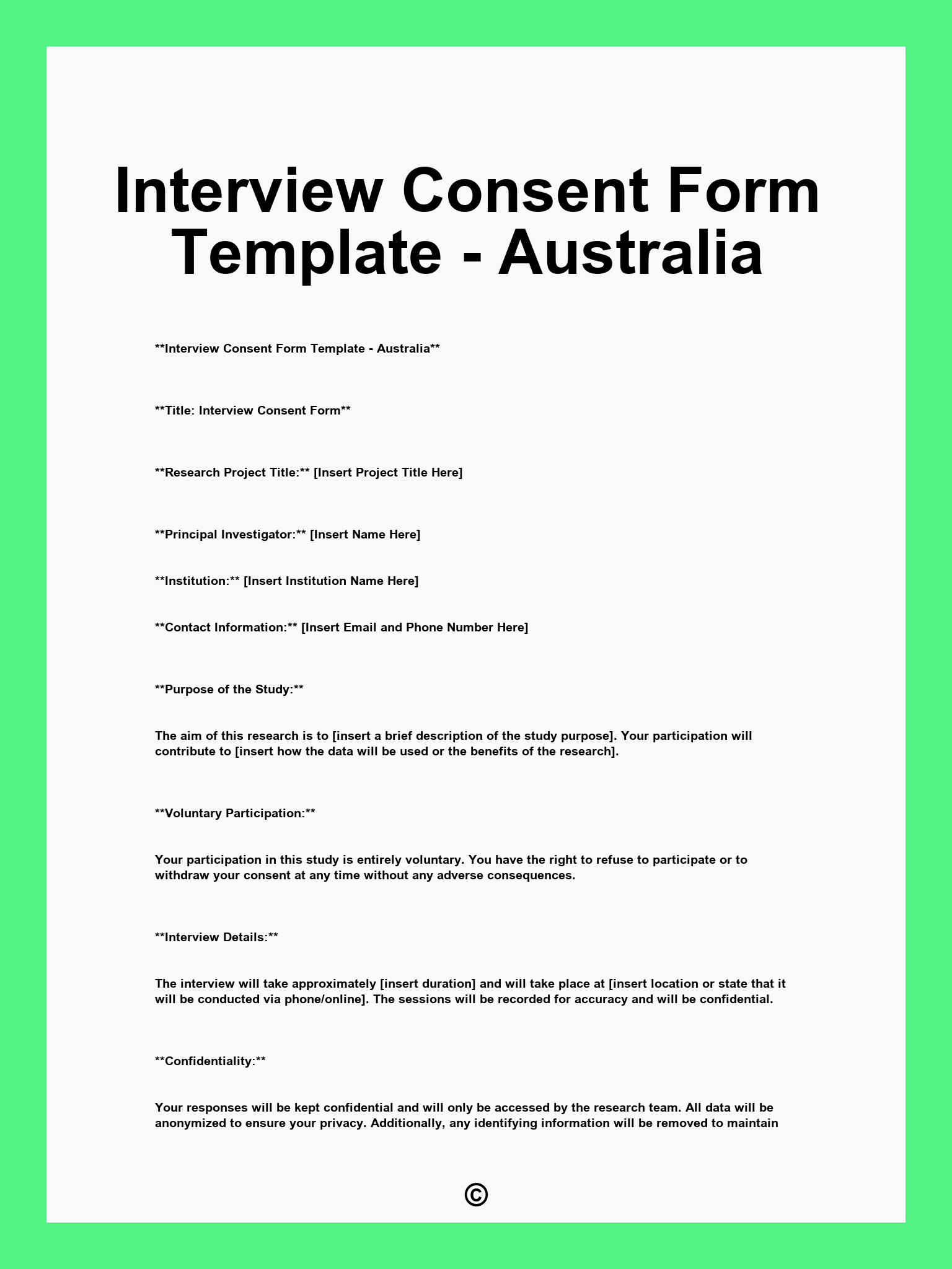 Interview Consent Form Template - Australia