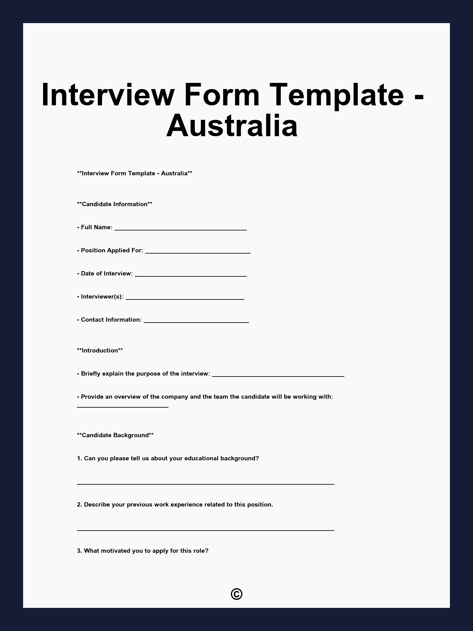 Interview Form Template - Australia