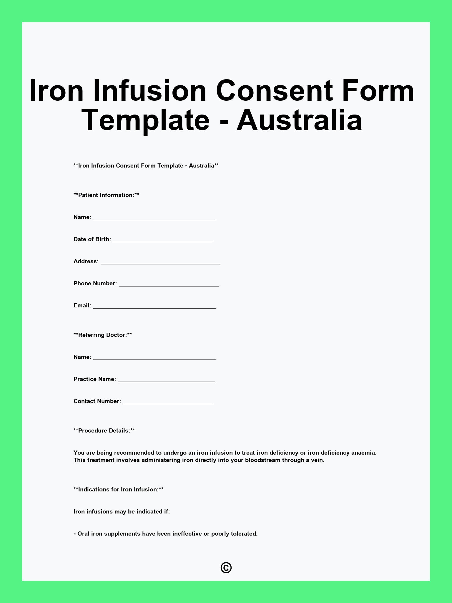 Iron Infusion Consent Form Template - Australia