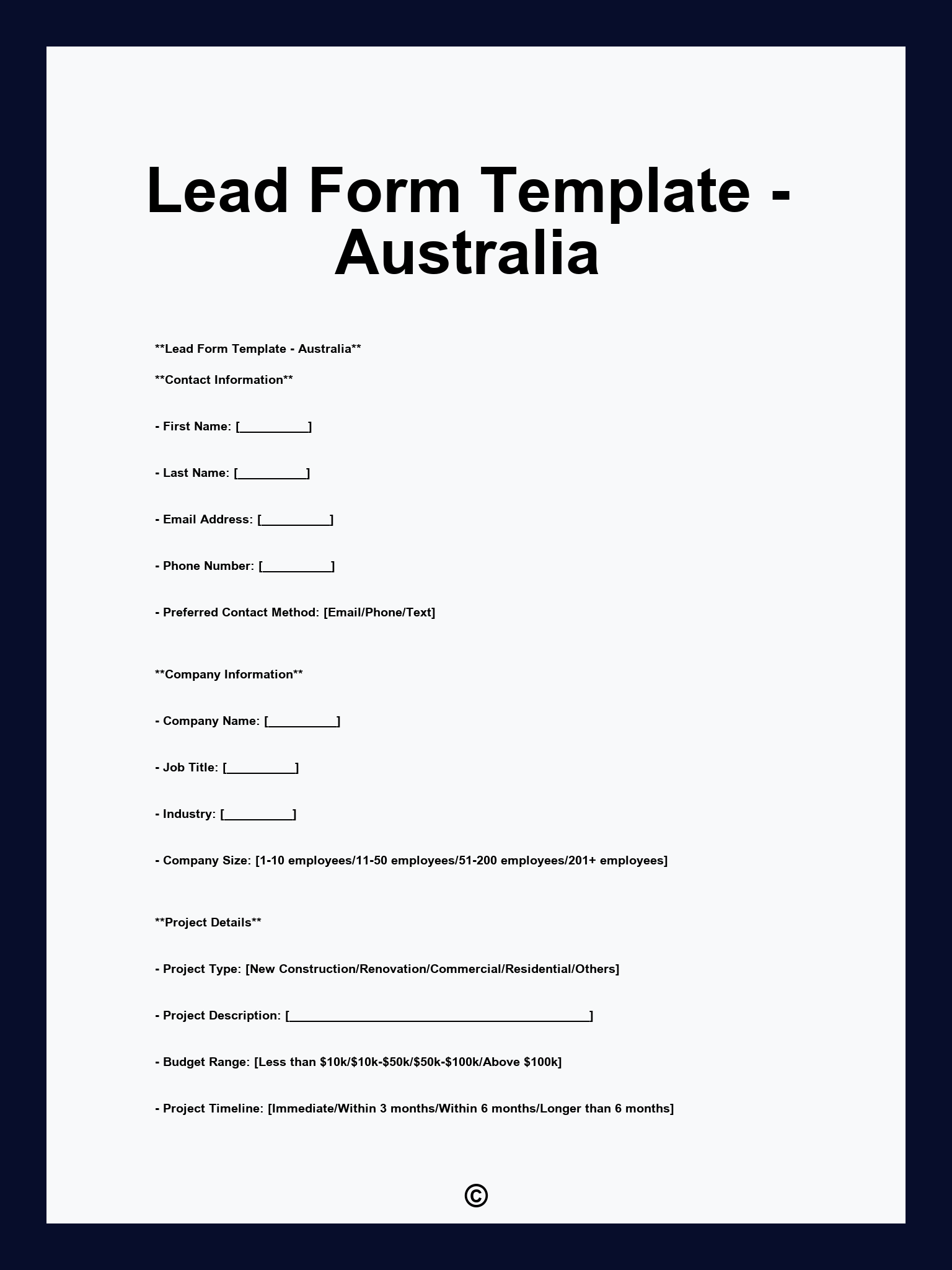 Lead Form Template - Australia