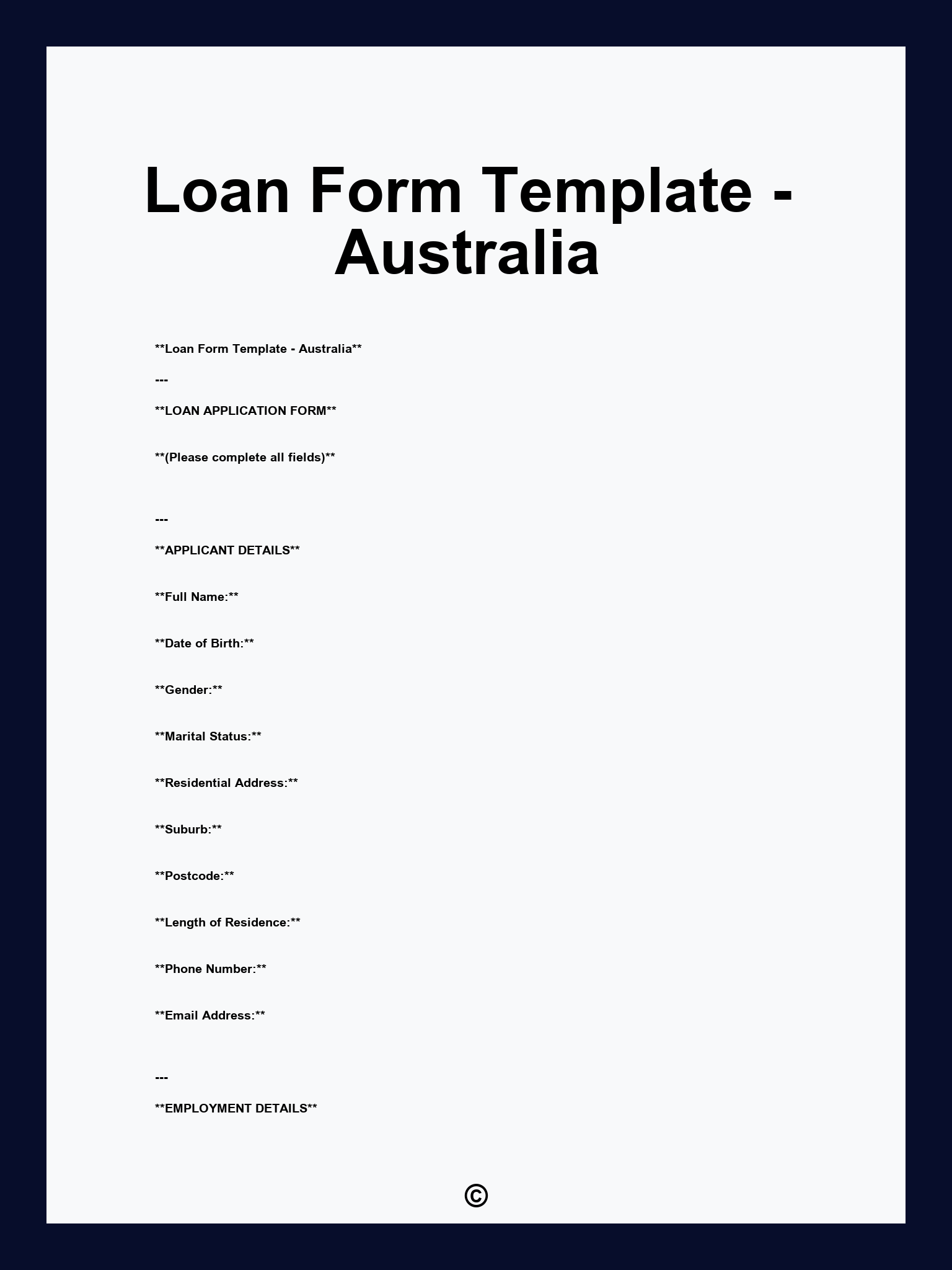Loan Form Template - Australia