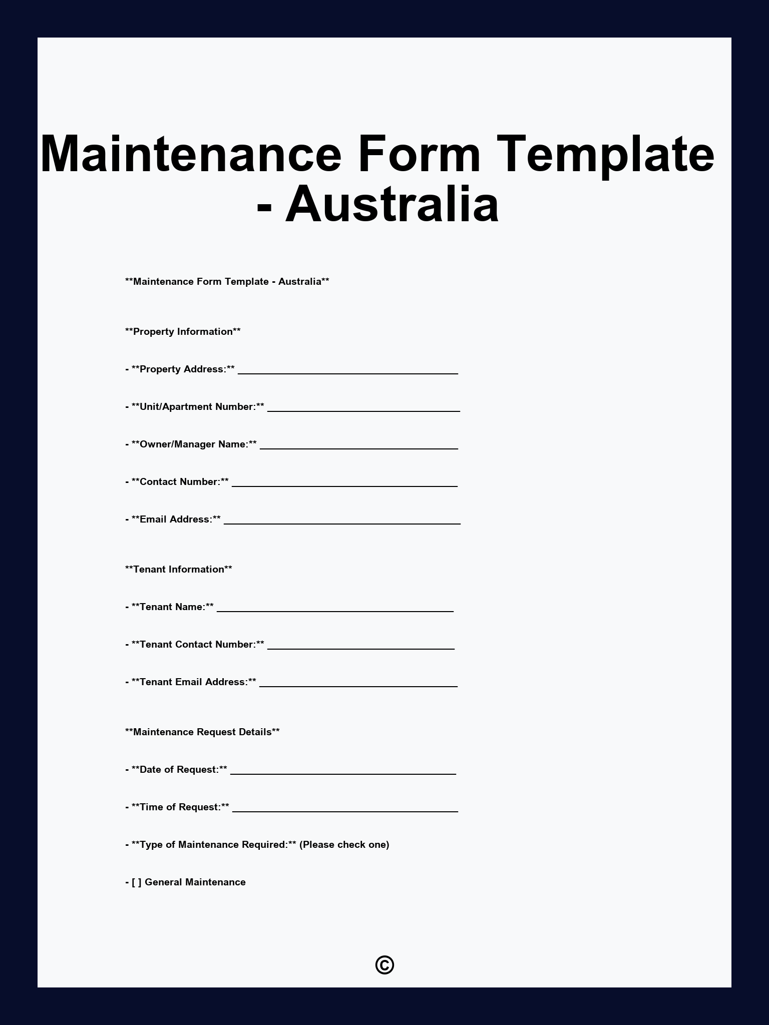 Maintenance Form Template - Australia