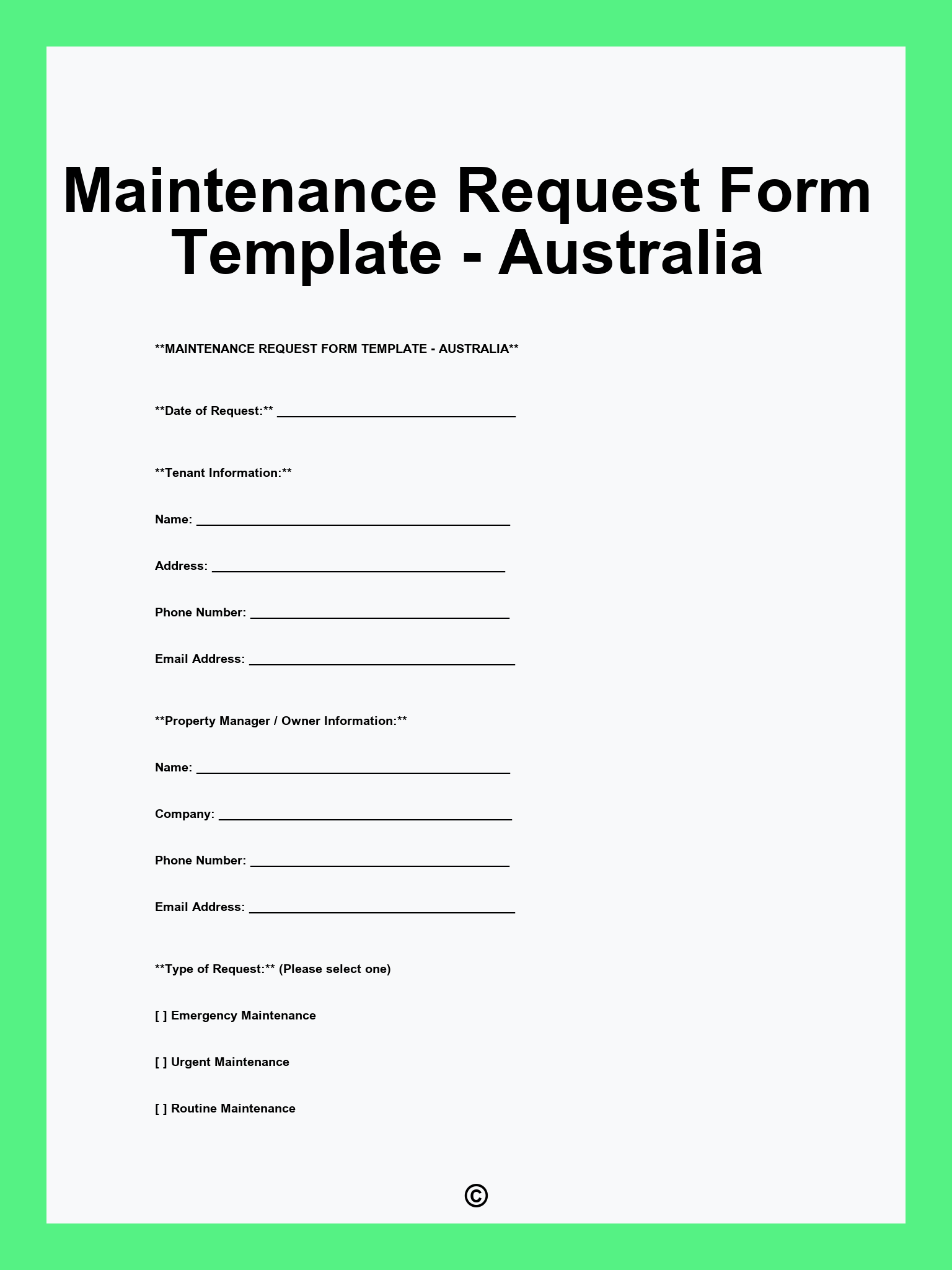 Maintenance Request Form Template - Australia