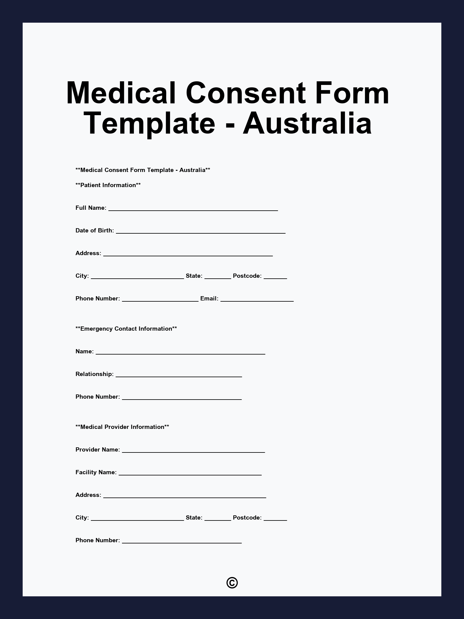 Medical Consent Form Template - Australia