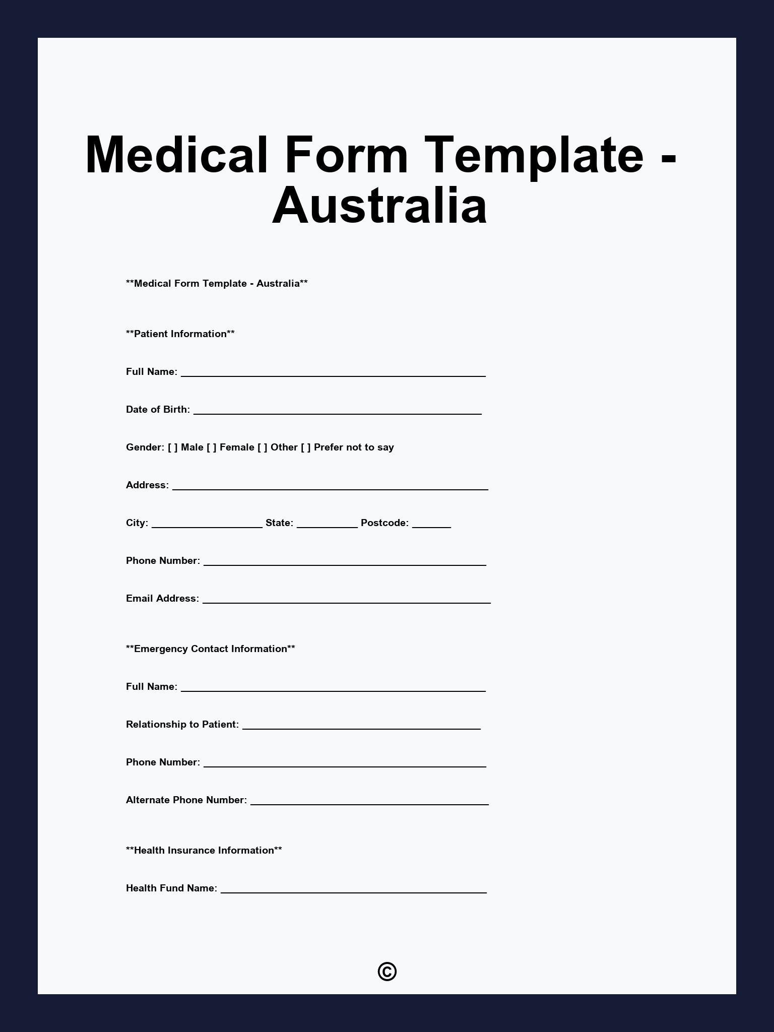 Medical Form Template - Australia