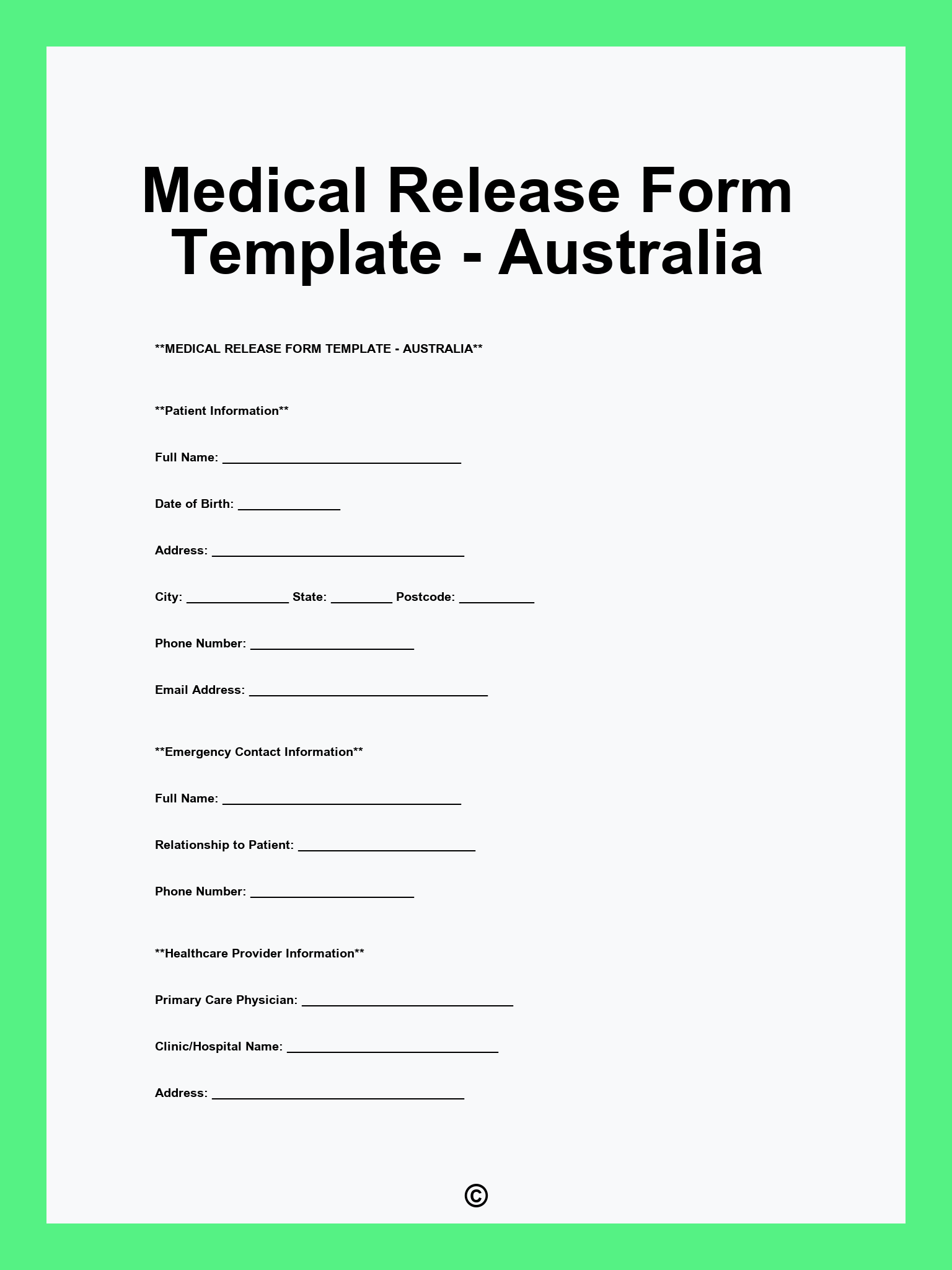 Medical Release Form Template - Australia