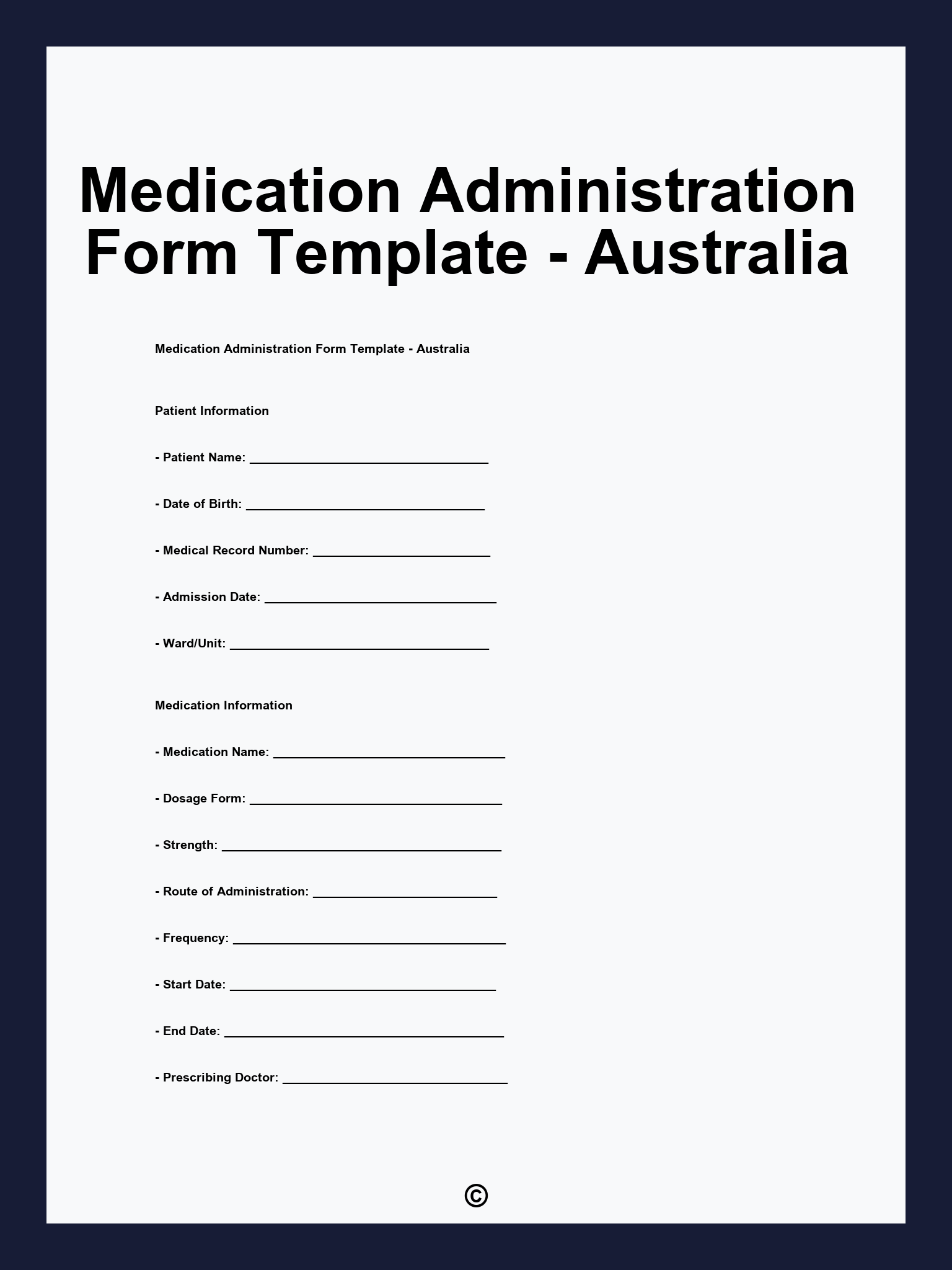 Medication Administration Form Template - Australia