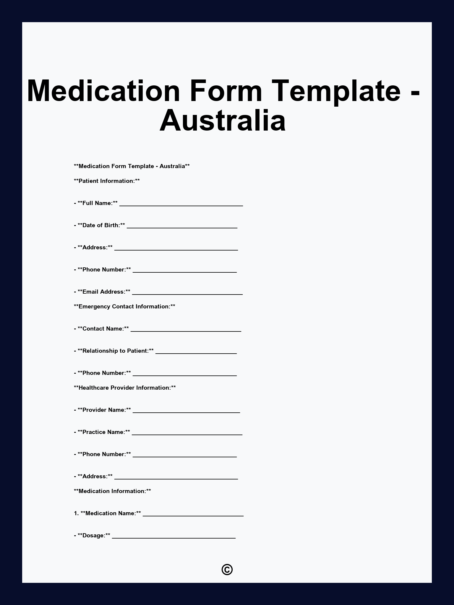 Medication Form Template - Australia
