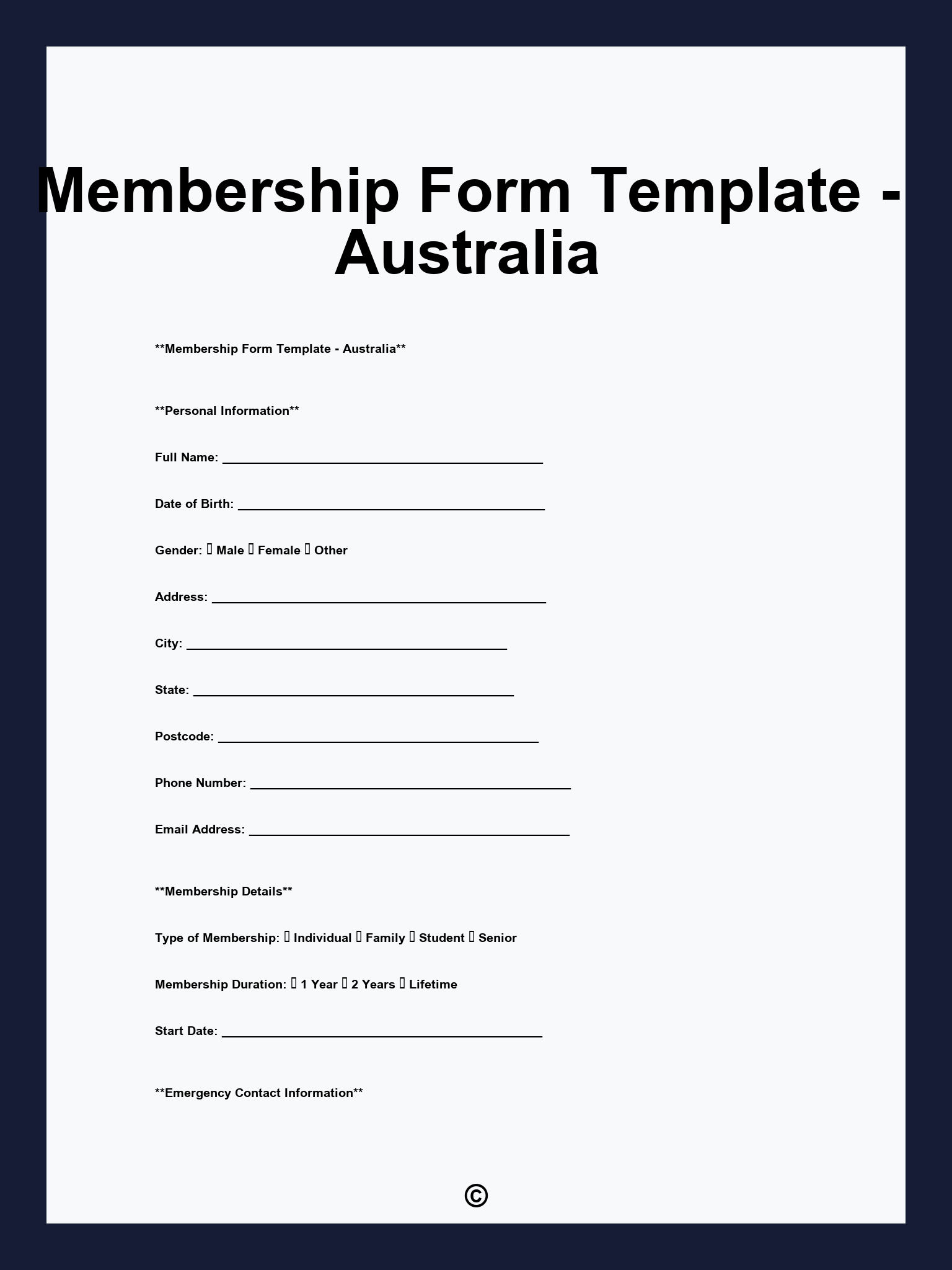 Membership Form Template - Australia