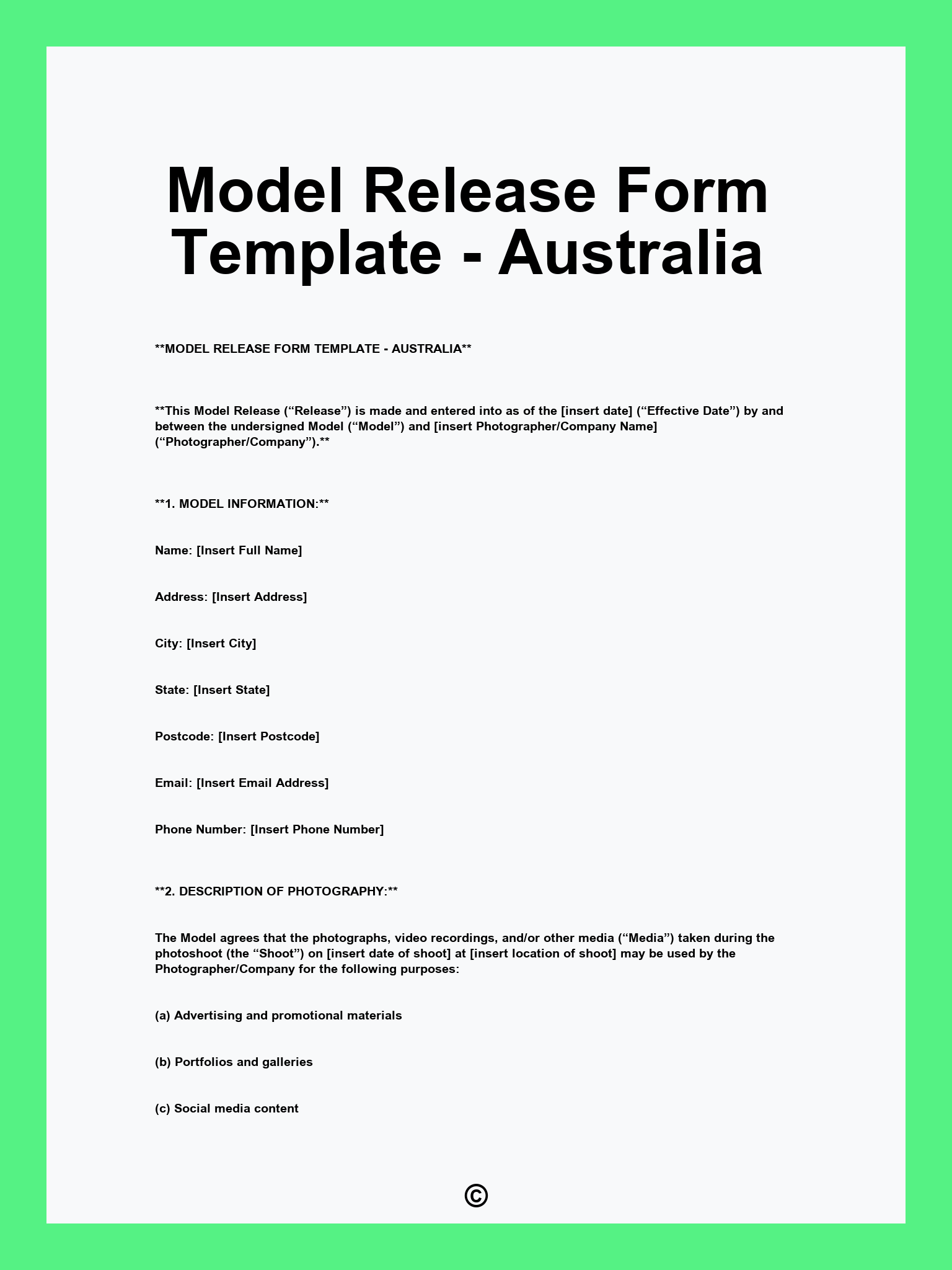 Model Release Form Template - Australia